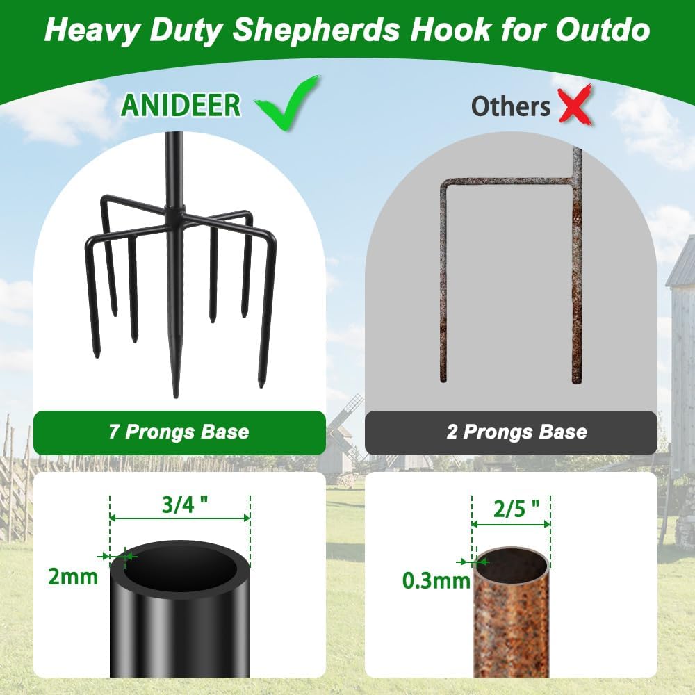 Detalle de ANIDEER MYG-72-2 72-Inch Shepherd’s Hook Set, Adjustable, Black Powder-Coated