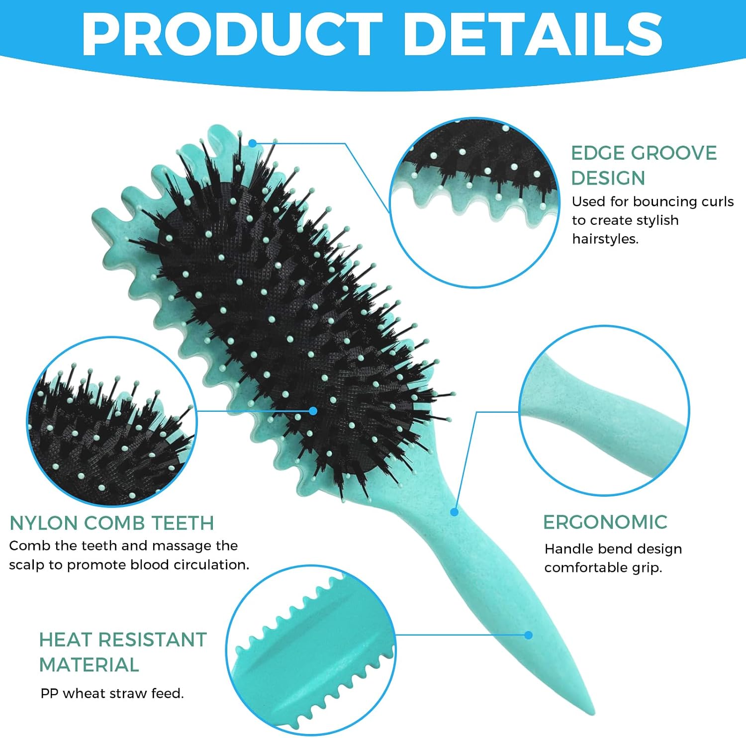 Thumbnail 6 de CNMTCCO Curl Definition Styling Brush, Green Oval Brush for Curly Hair