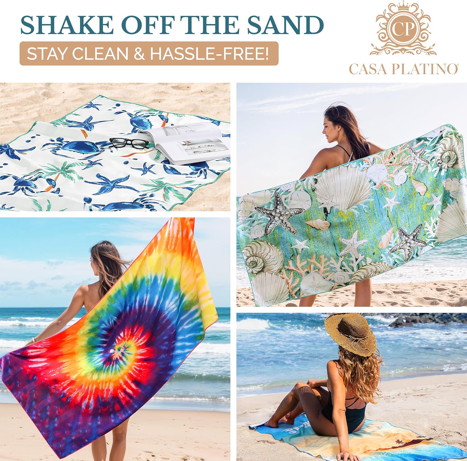 Detalle 2 de Casa Platino 4-Pack Oversized Beach Towels (71" x 32") – Sand-free quick-dry microfiber for pool, ocean & camping