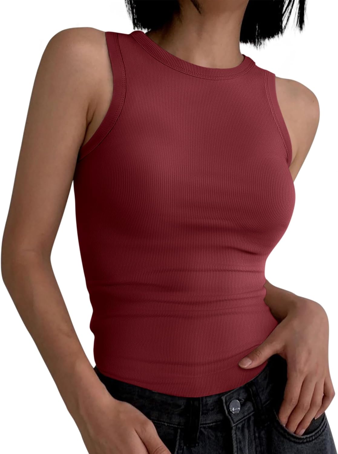 Detalle 2 de ANRABESS High Neck Ribbed Tank Top XS–XXL