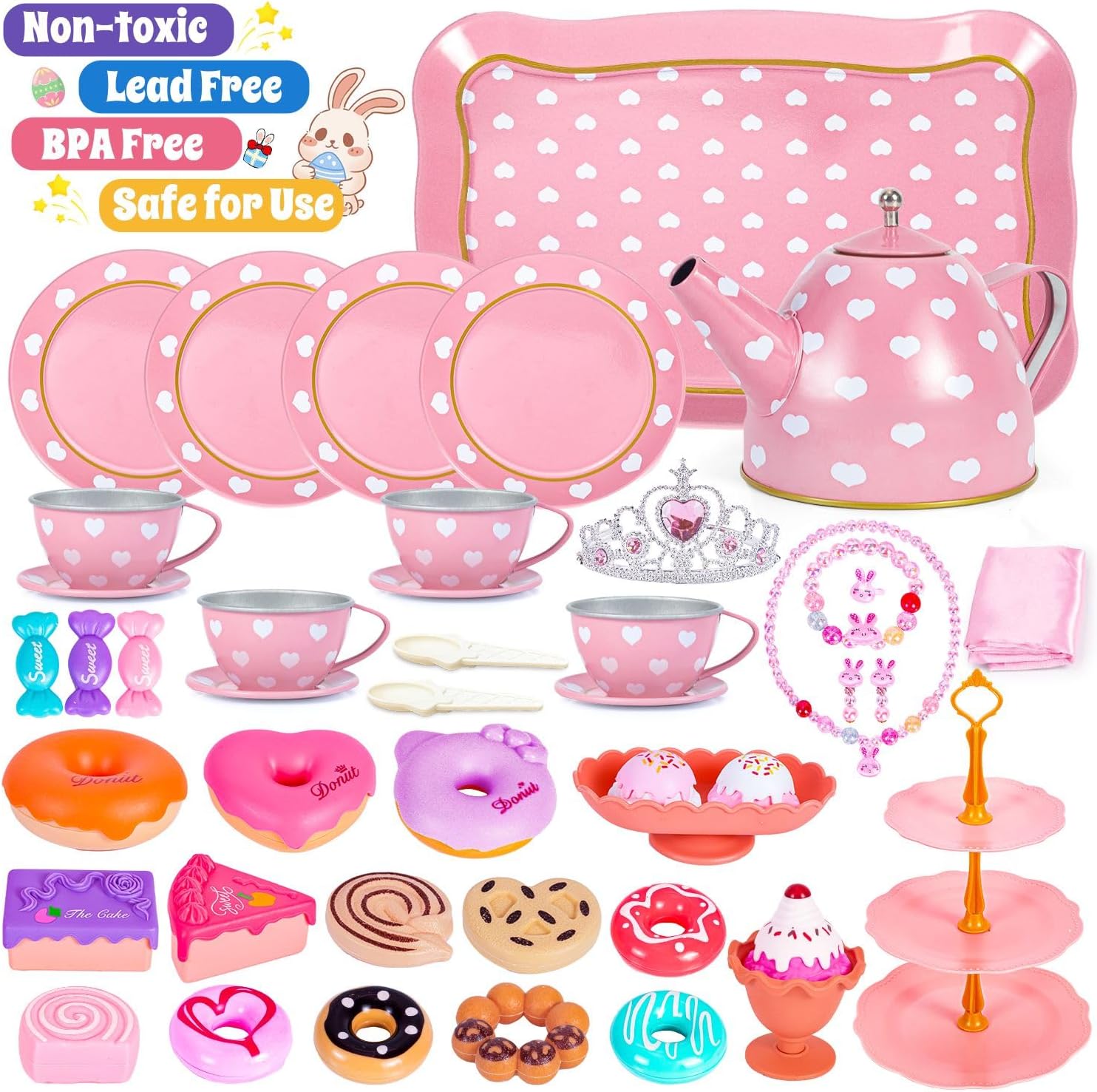Detalle 2 de Hohosunlar Kids Tea Set for Toddlers – Princess Tea Party Toy with Carrying Case