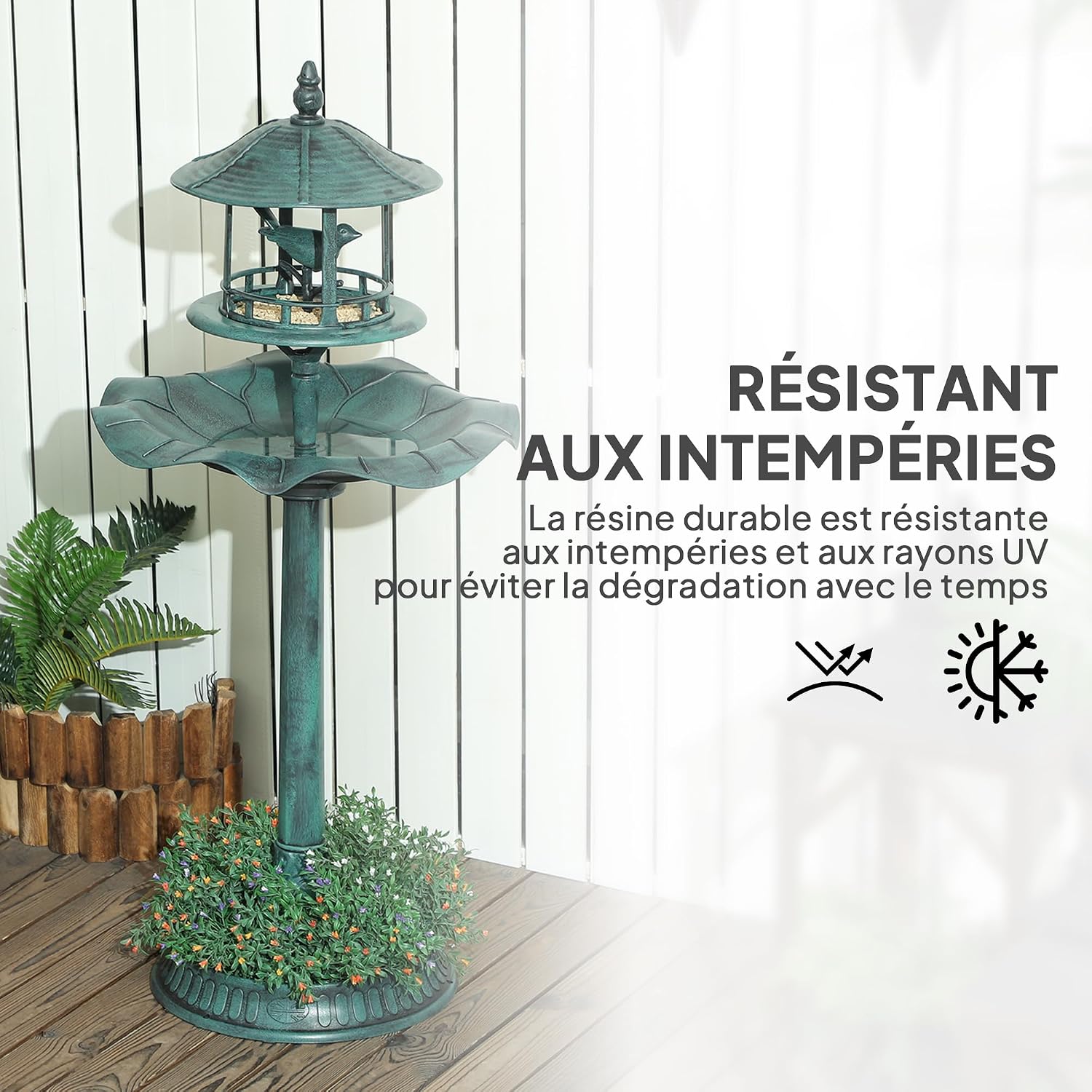 Detalle 1 de Outsunny 844-135V00GN vogelbad 3-in-1, plantenbak en voederplek