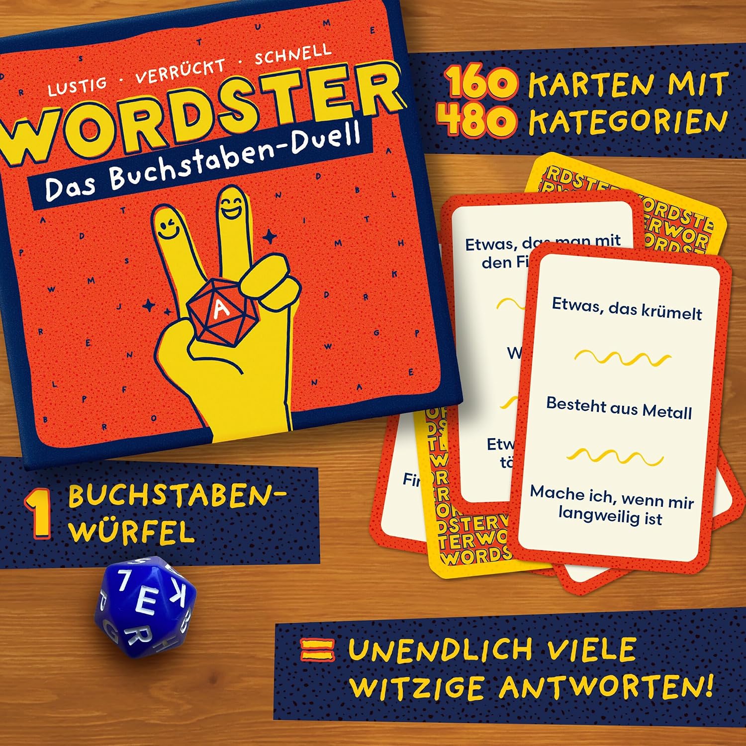 Detalle de WORDSTER – Das Buchstaben-Duell: Stadt Land Fluss Kartenspiel für 2 bis 8 Personen ab 10 Jahren