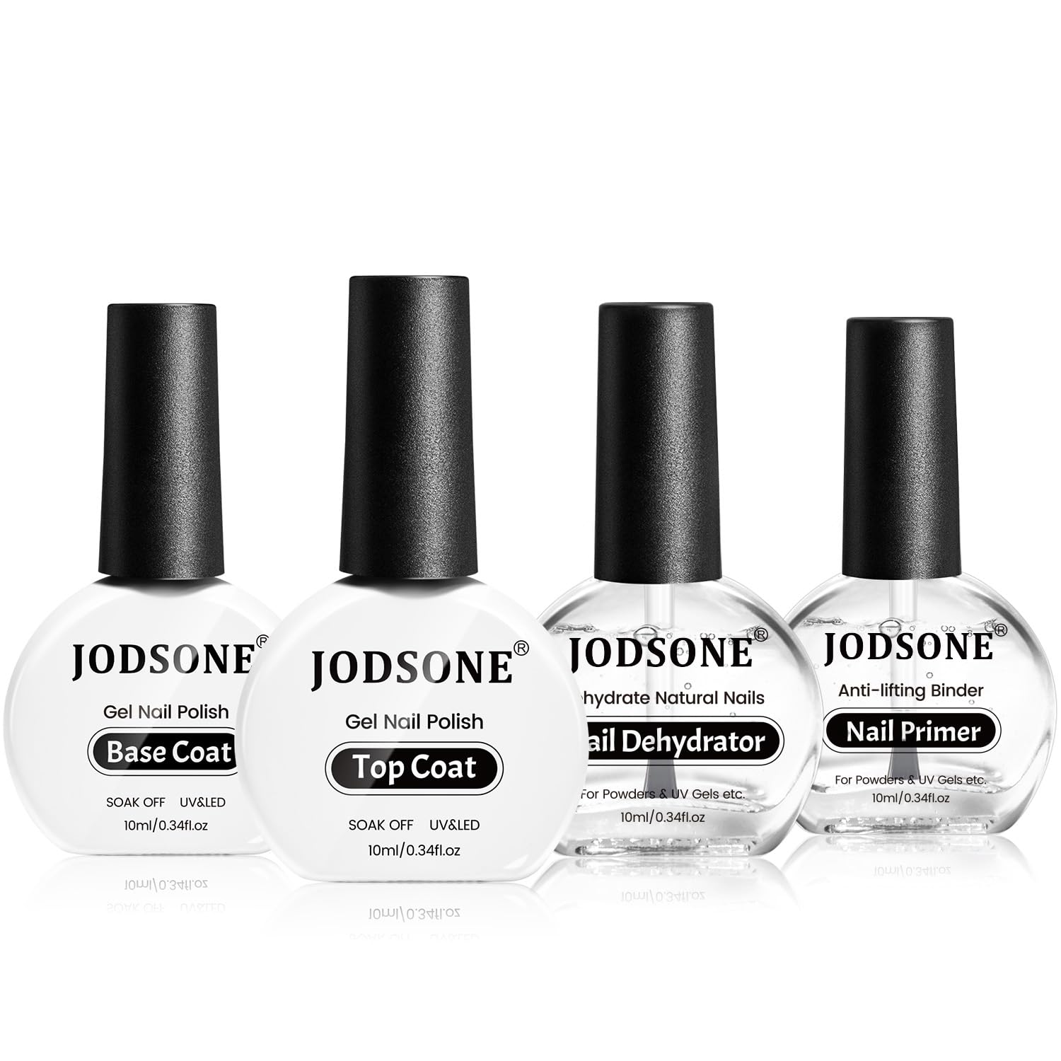 Detalle de JODSONE 4 x 10-ml Nagel-Set: Dehydrator, Primer, Unterlack & Glanz-Überlack für UV/LED-Gel Nagellack