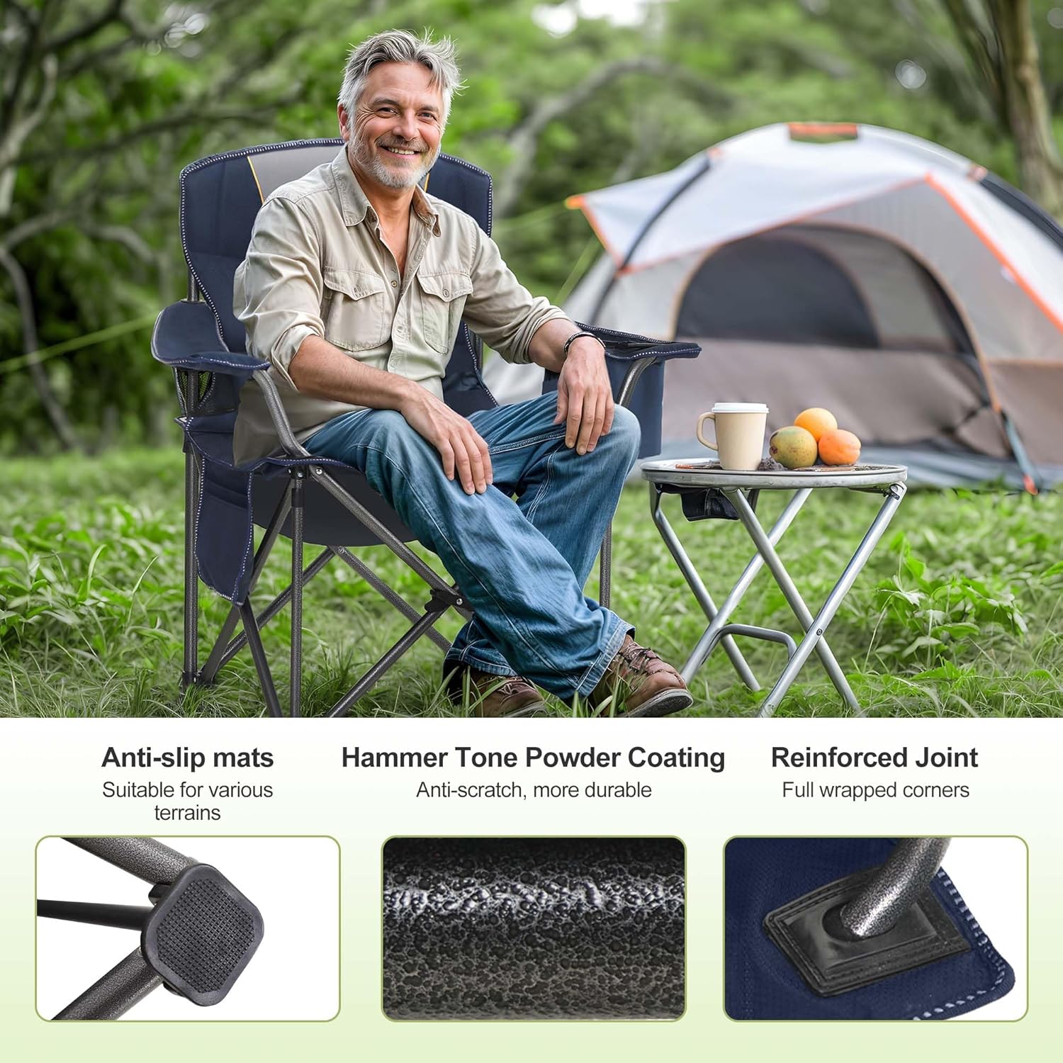 Thumbnail 5 de LET'S CAMP Folding Camping Chair Oversized 450 LBS Capacity (2-Pack) with Cup Holder, Storage & Cooler Bag