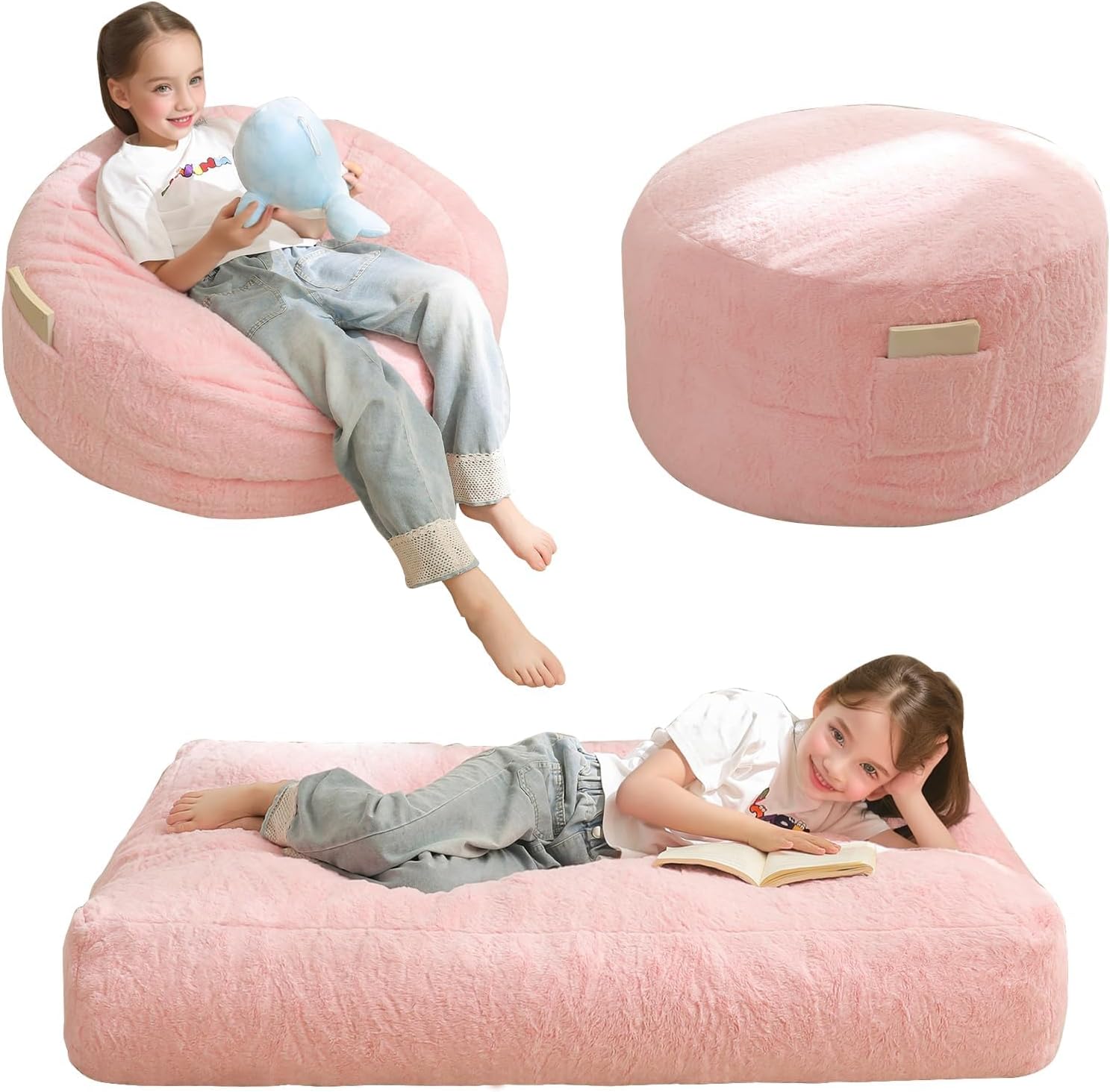 Detalle de MAXYOYO K06-Series Kids’ Convertible Bean Bag Chair, Pink, High-Density Foam