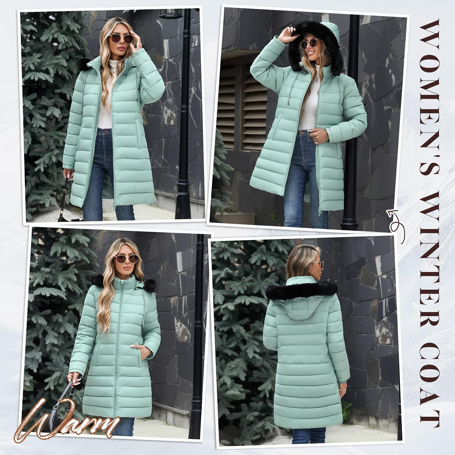 Detalle de RITOSTA Women's Long Winter Coat with Fleece Lining and Removable Faux Fur Hood