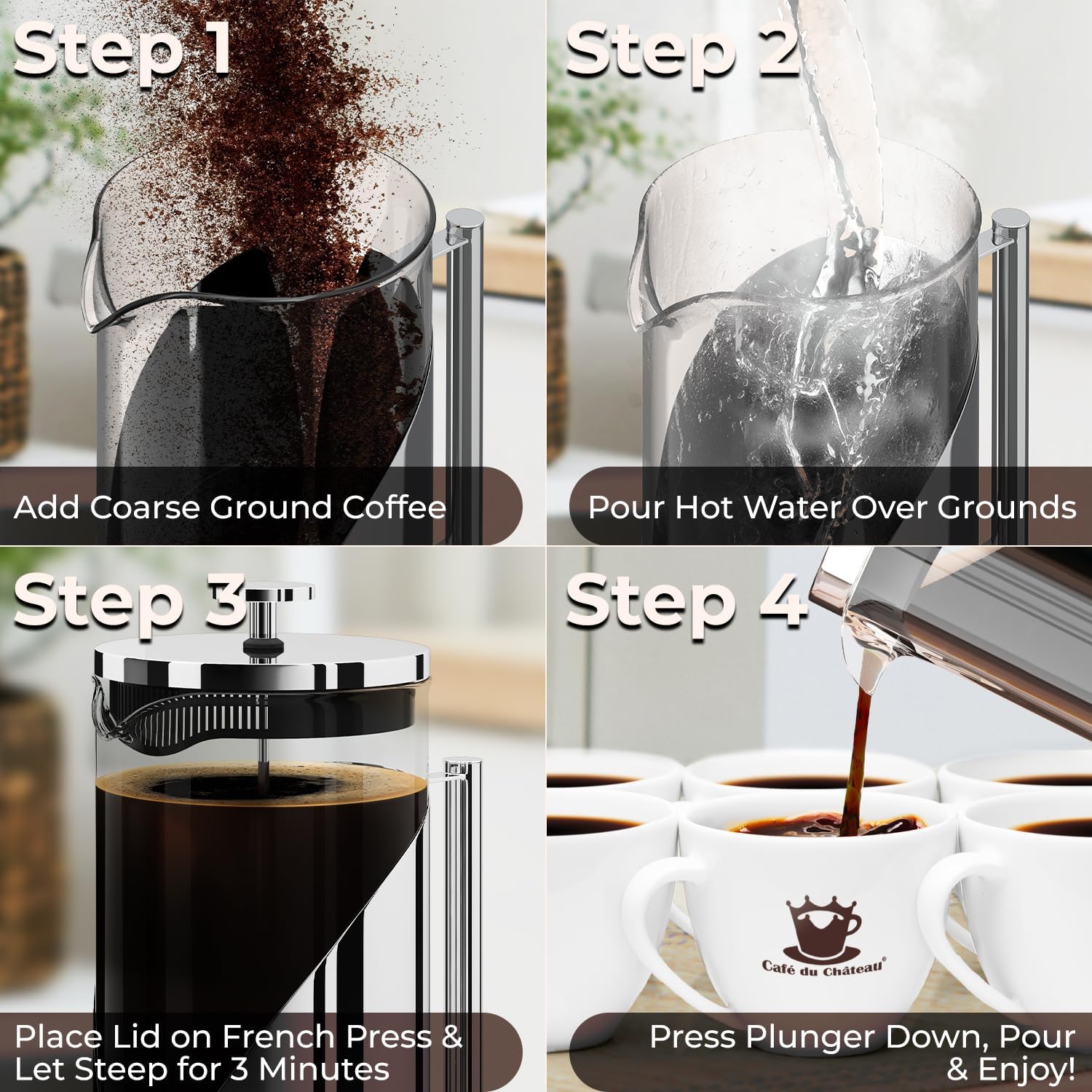 Thumbnail 4 de Cafe Du Chateau Stainless Steel French Press 34 oz