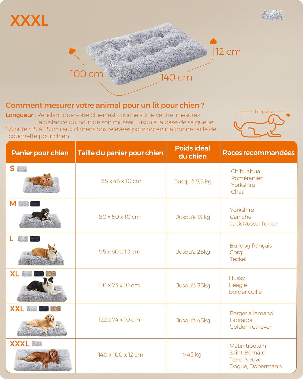 Thumbnail 6 de Feandrea Panier pour Chien – Canapé et Lit pour Animaux 140 x 100 cm, Rembourrage Moelleux et Tissu Peluche
