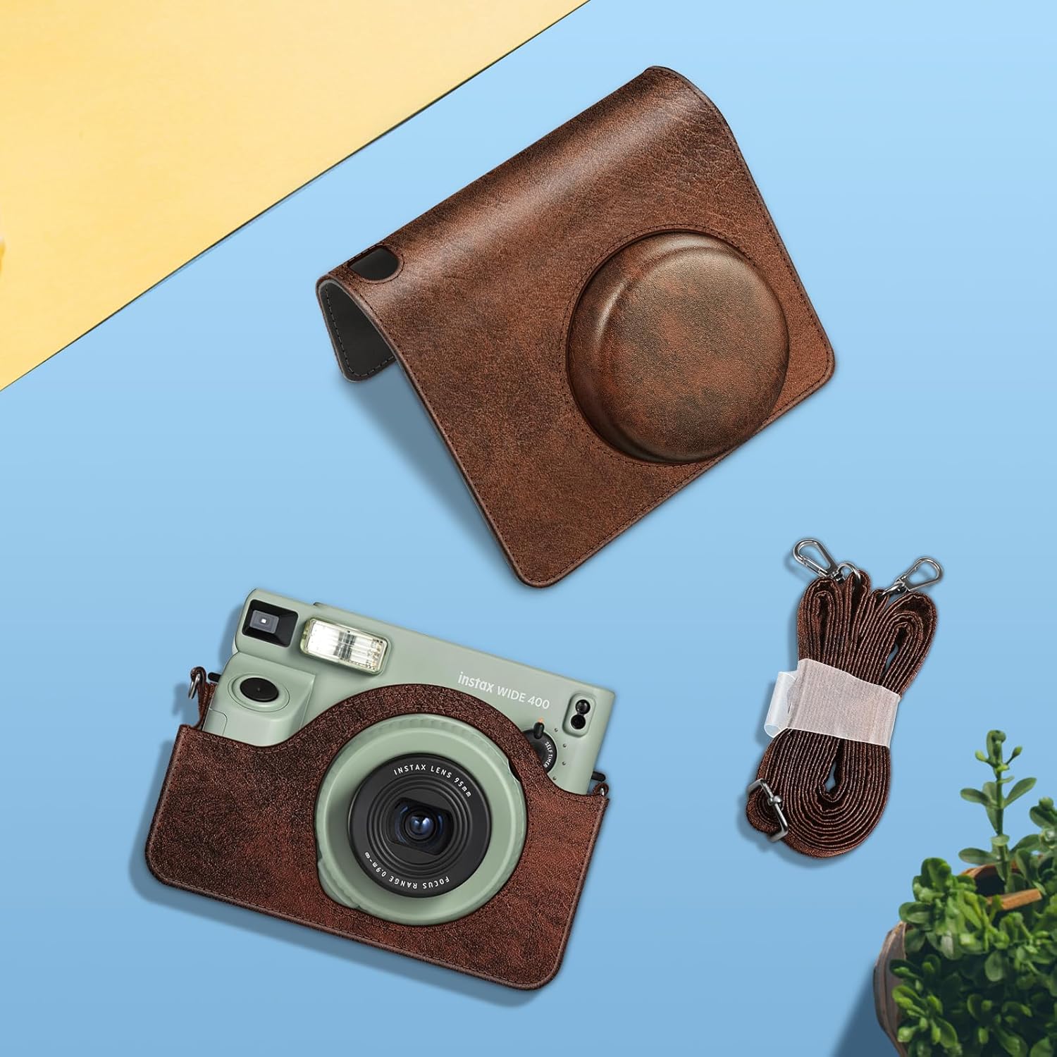 Detalle de FINTIE Tasche für Fujifilm instax Wide 400 – Premium Hülle mit abnehmbaren Riemen (Braun)
