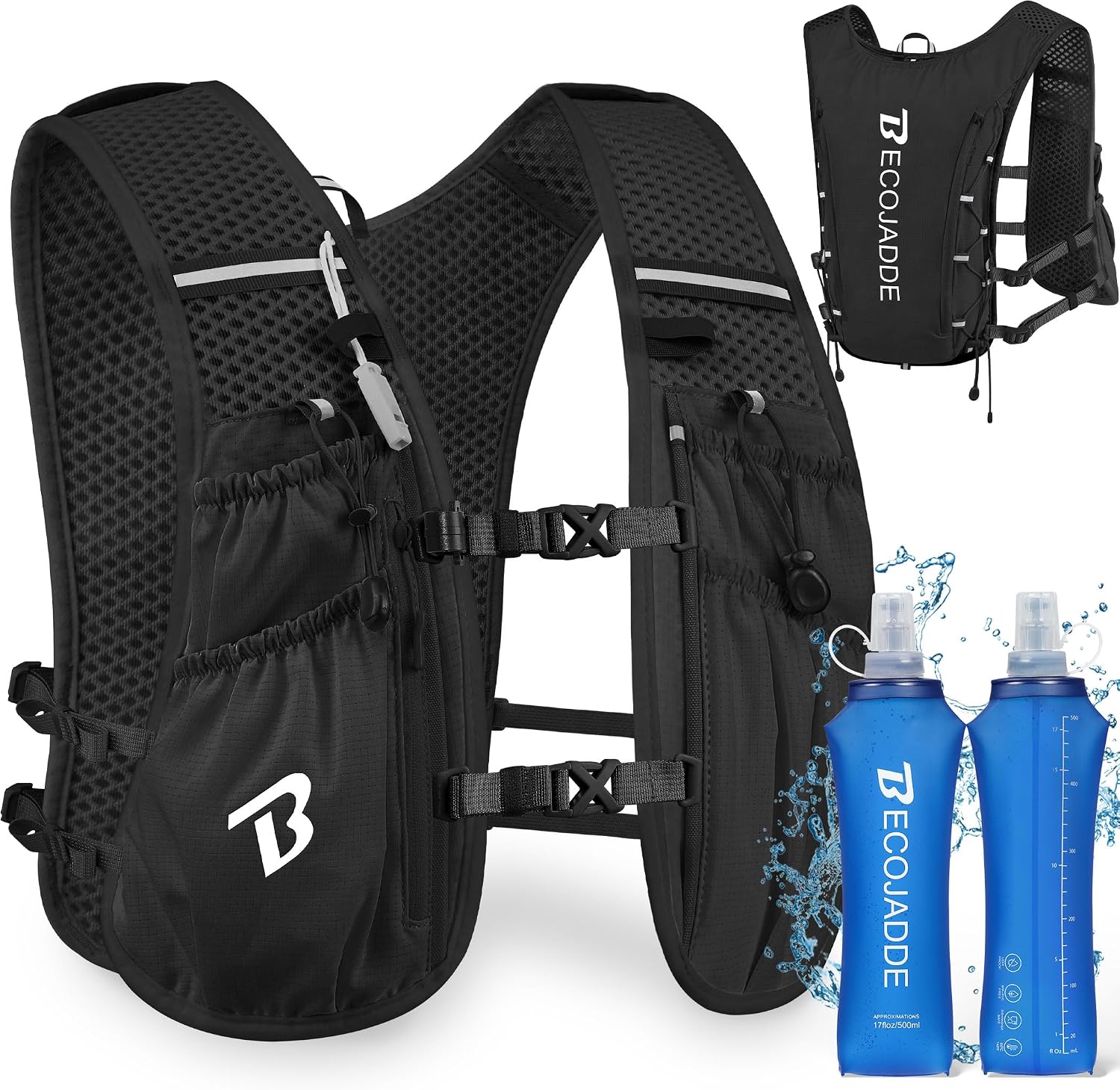 Detalle de Becojadde 5L/6L Hydration Running Vest: Lightweight Water Backpack for Marathon, Trail, Cycling & Hiking