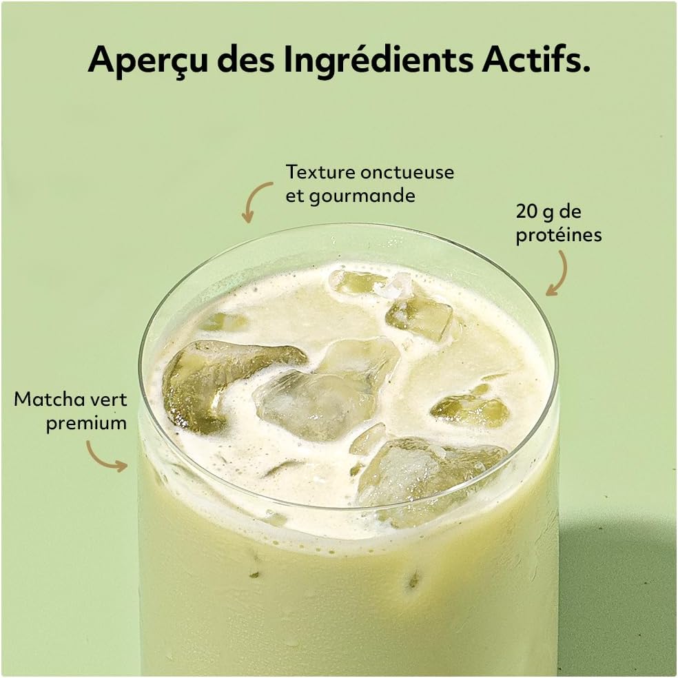 Detalle 2 de Protein Works Iced Protein Matcha Latte – Gold Innovation, poudre protéinée au thé vert matcha (33 portions, 1 kg)