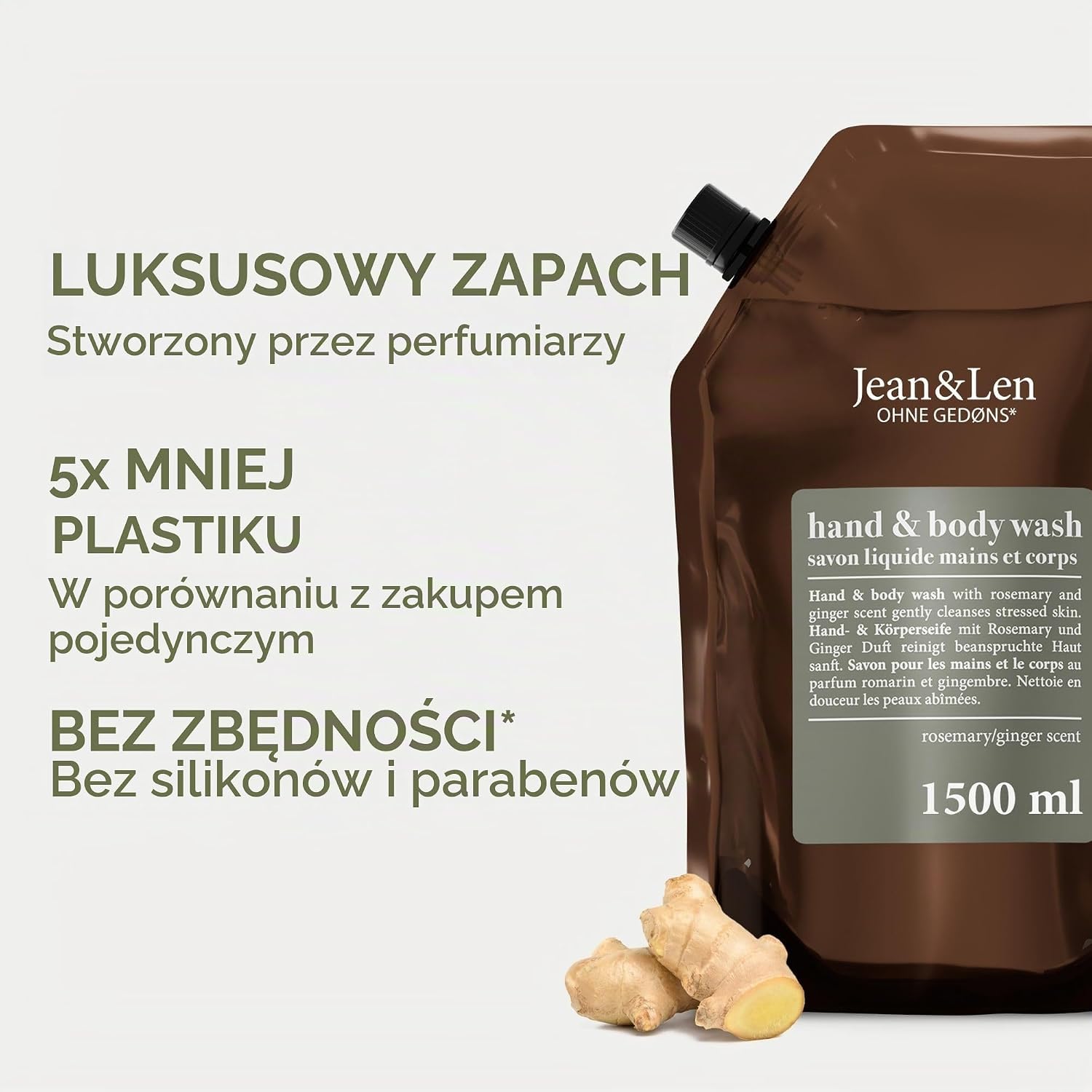 Thumbnail 1 de Jean & Len Rozmaryn i imbir – mydło w płynie do rąk i ciała, 4 × 1,5 l