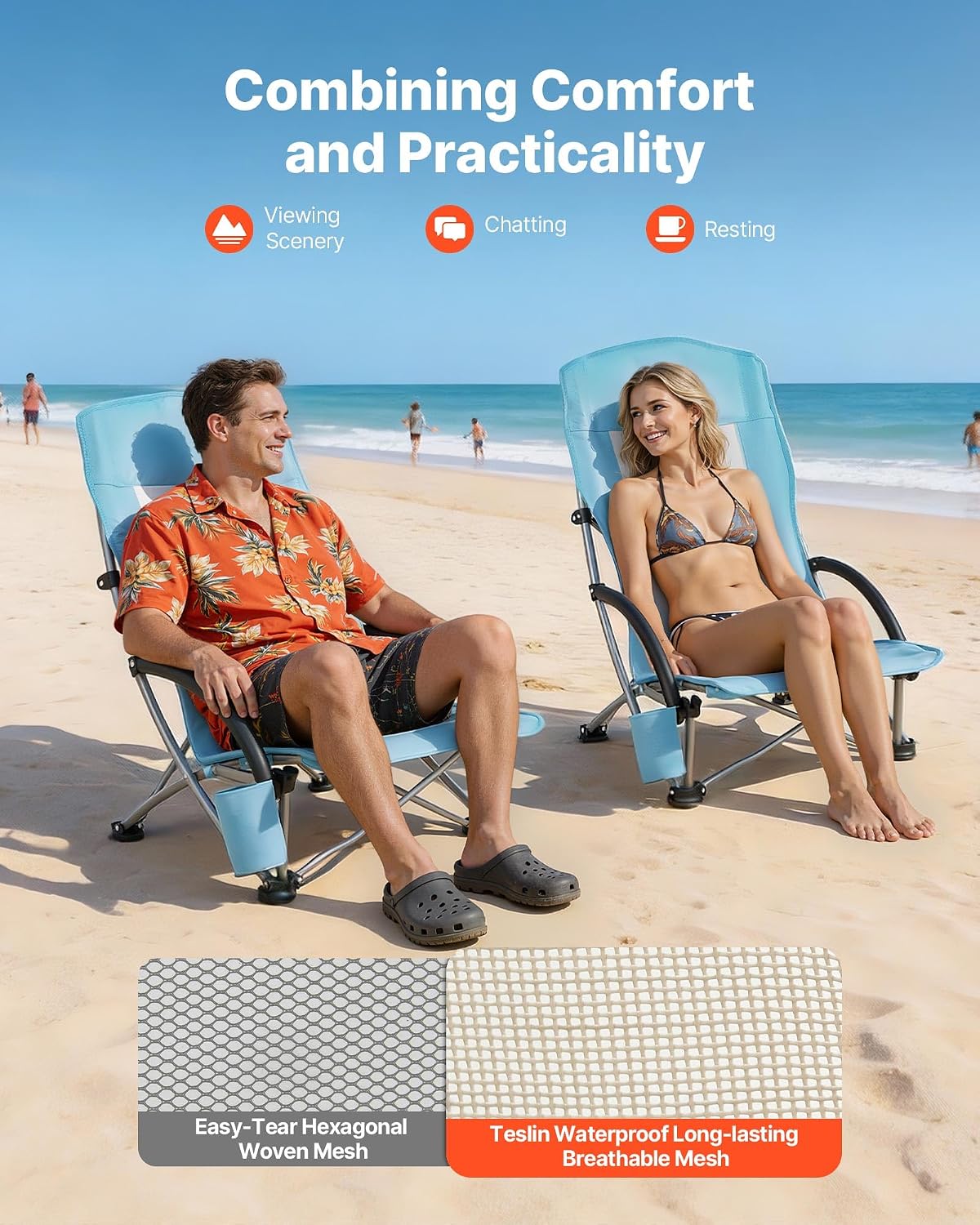 Thumbnail 5 de VEVOR Folding Beach Chair: High Back, Heavy-Duty 330 lbs, 2-Pack (Light Blue)