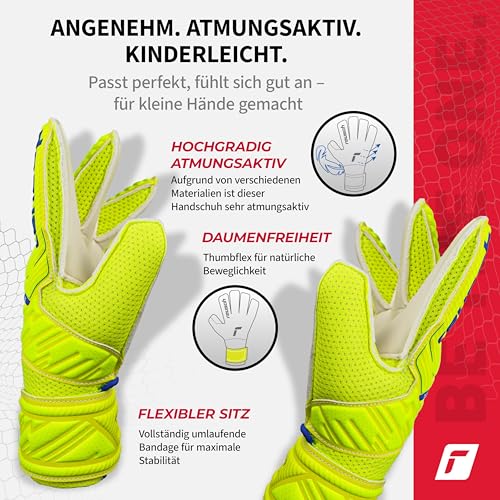 Detalle 2 de Reusch Torwarthandschuhe Attrakt Solid Junior – Gelb/Blau/Weiß, Größe 4