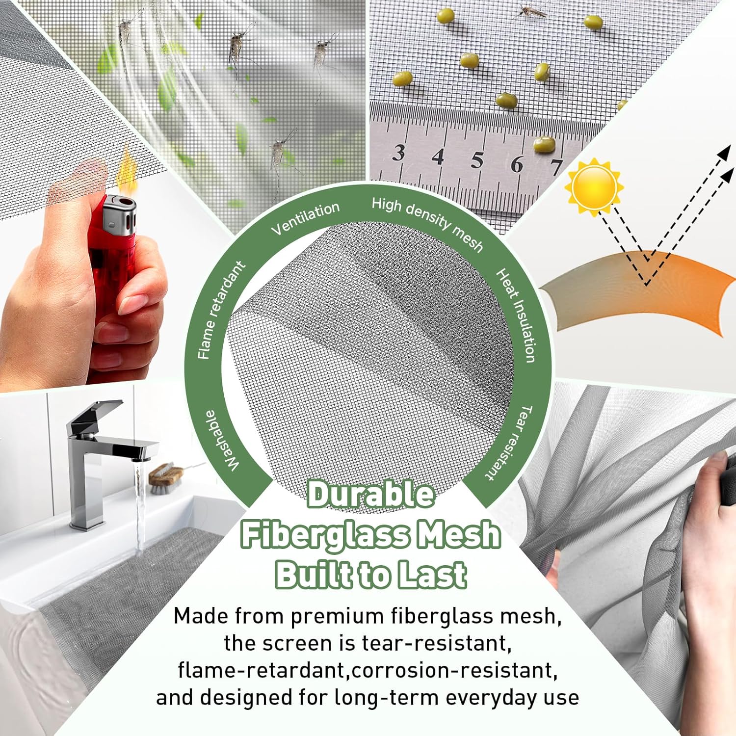 Thumbnail 4 de OWYR Magnetic Fly Screens for Windows Fit Max 151x180cm (DIY adjustable magnetic window net) – White frame, grey mesh