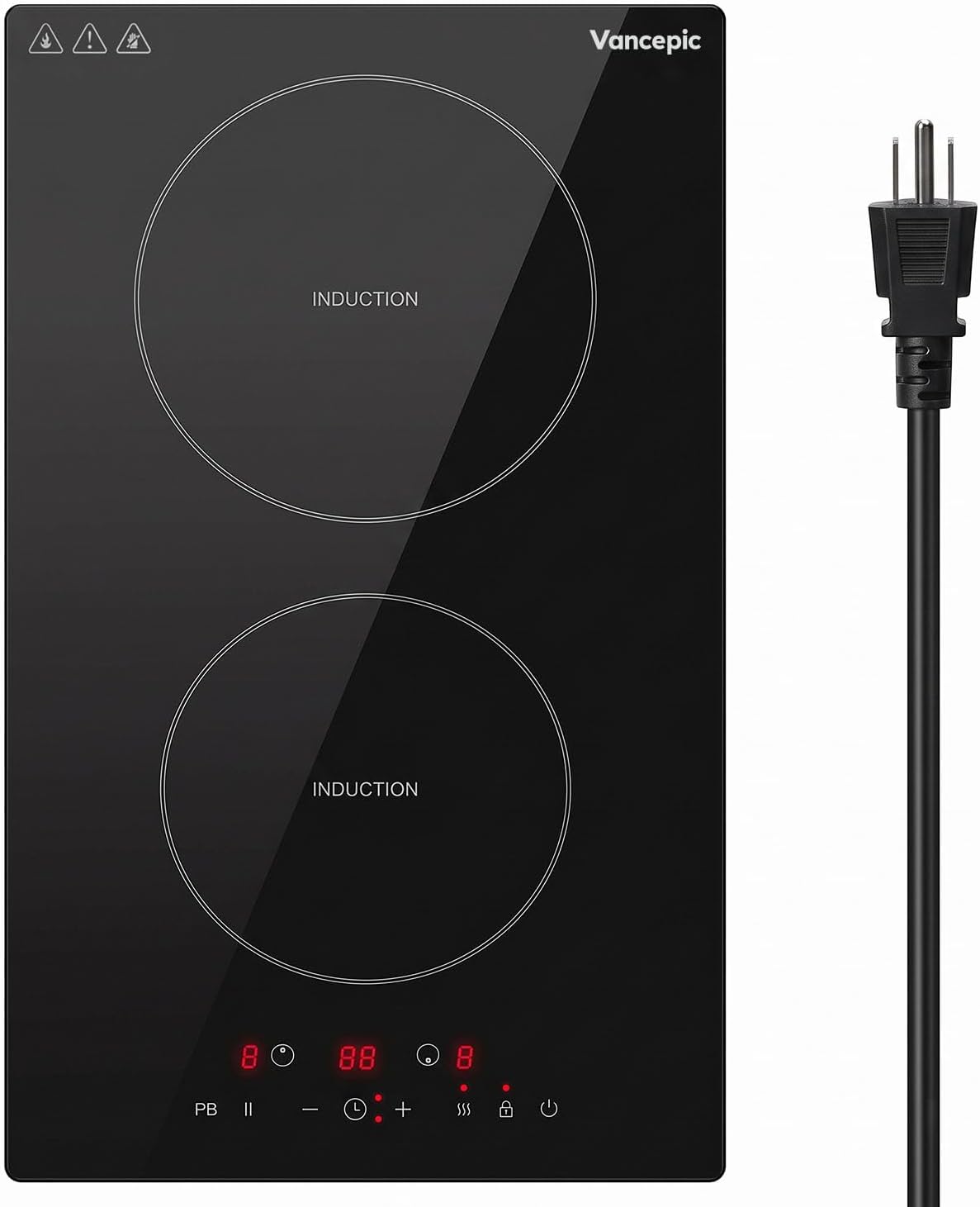 Detalle de VancEpic 12-Inch 2-Burner Induction Cooktop, 1800W, 9 Power Levels