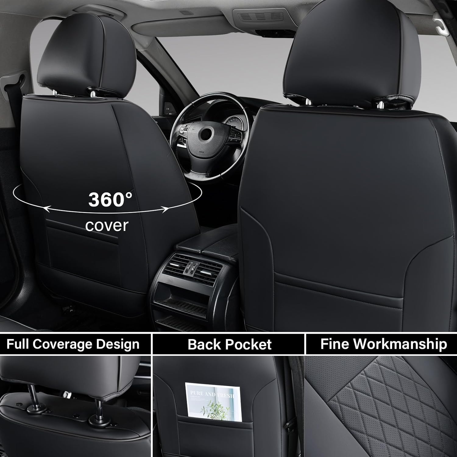 Thumbnail 1 de Coverado Tacoma Front Seat Covers: Custom Fit Faux Leather for Toyota Tacoma (2005-2023) – Black