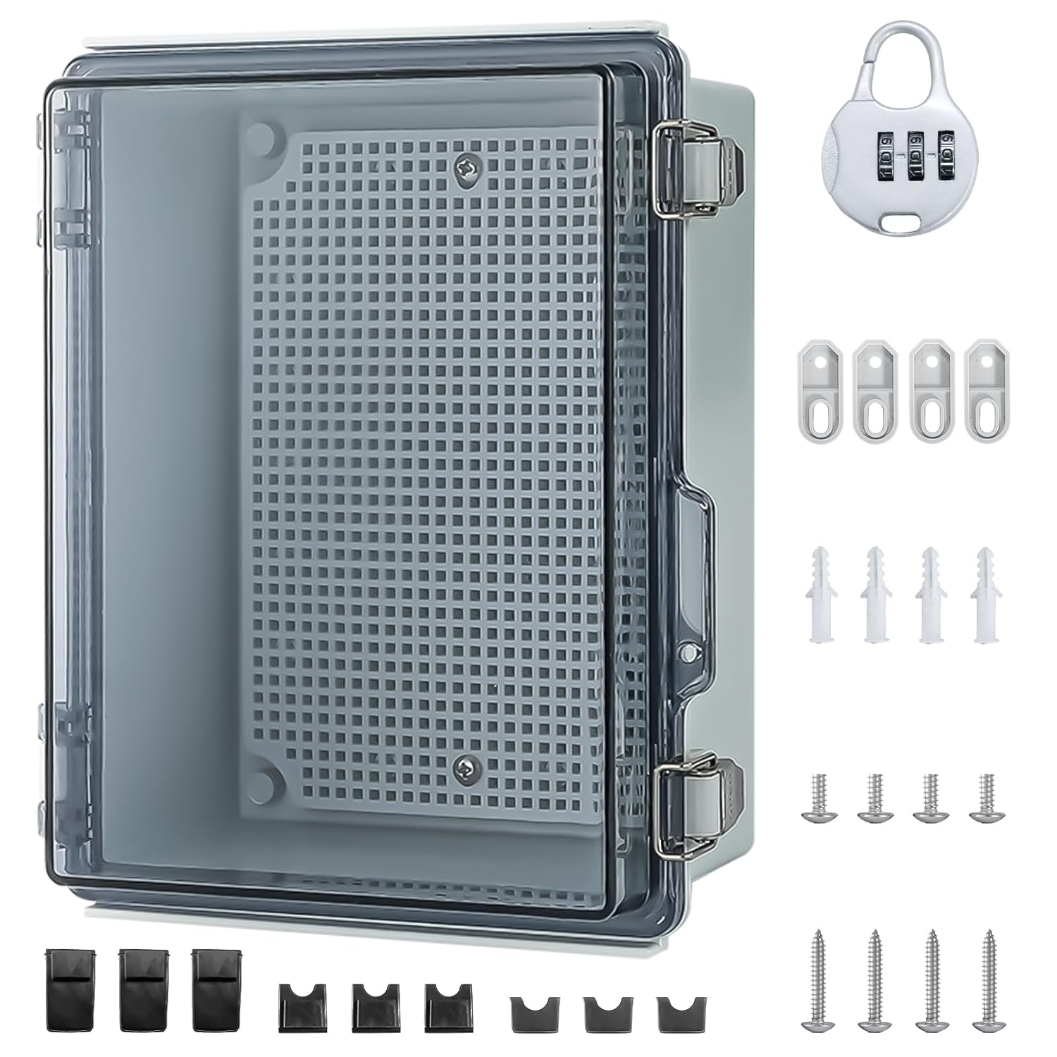 Wasserdichte Anschlussdose IP65 Aufputz-Verteilerkasten mit ABS-Gehäuse, transparentem Deckel und Schloss (230 × 165 × 120 mm)