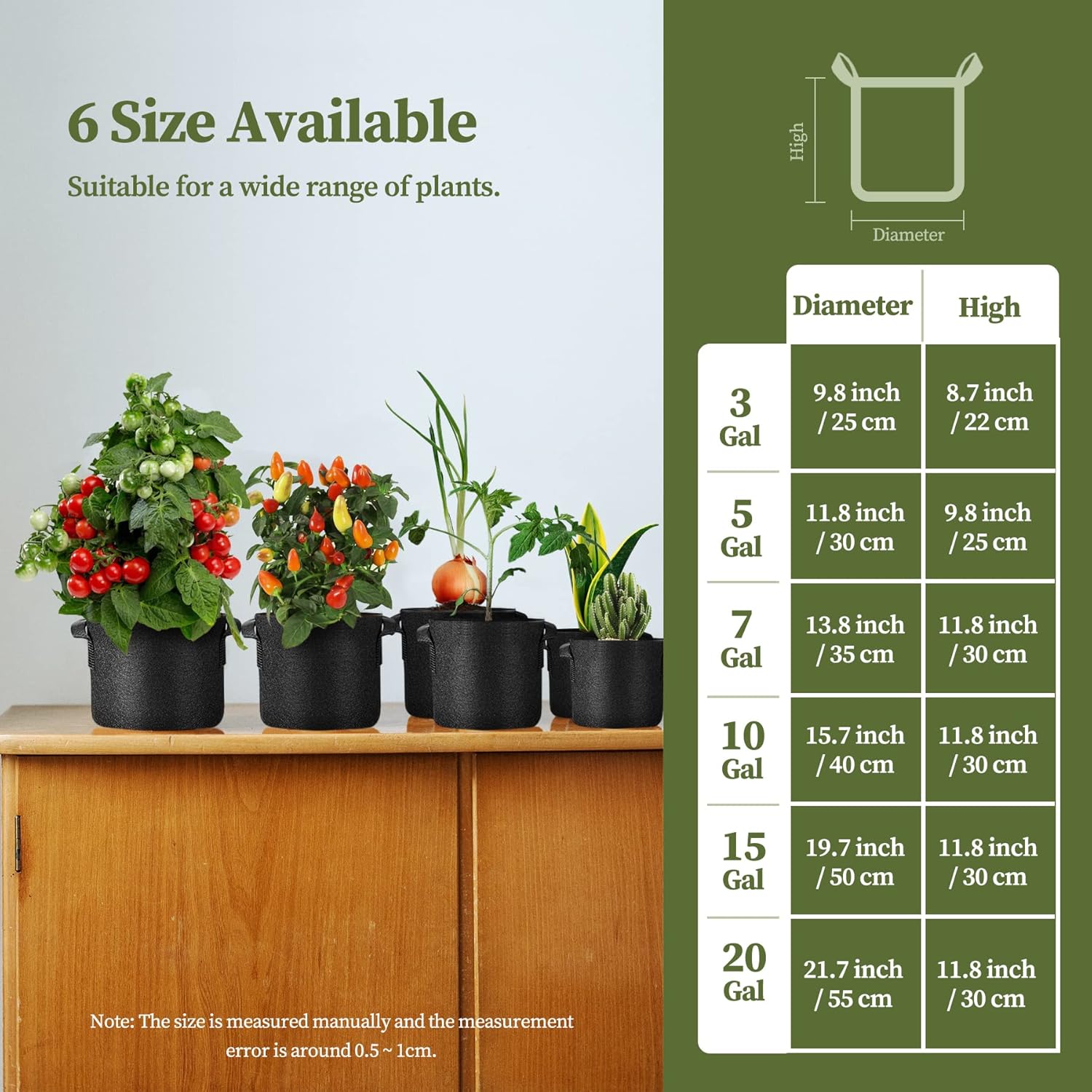 Thumbnail 6 de RONTADA 5-Pack 20 Gallon Grow Bags (Black) – heavy duty fabric pots with handles