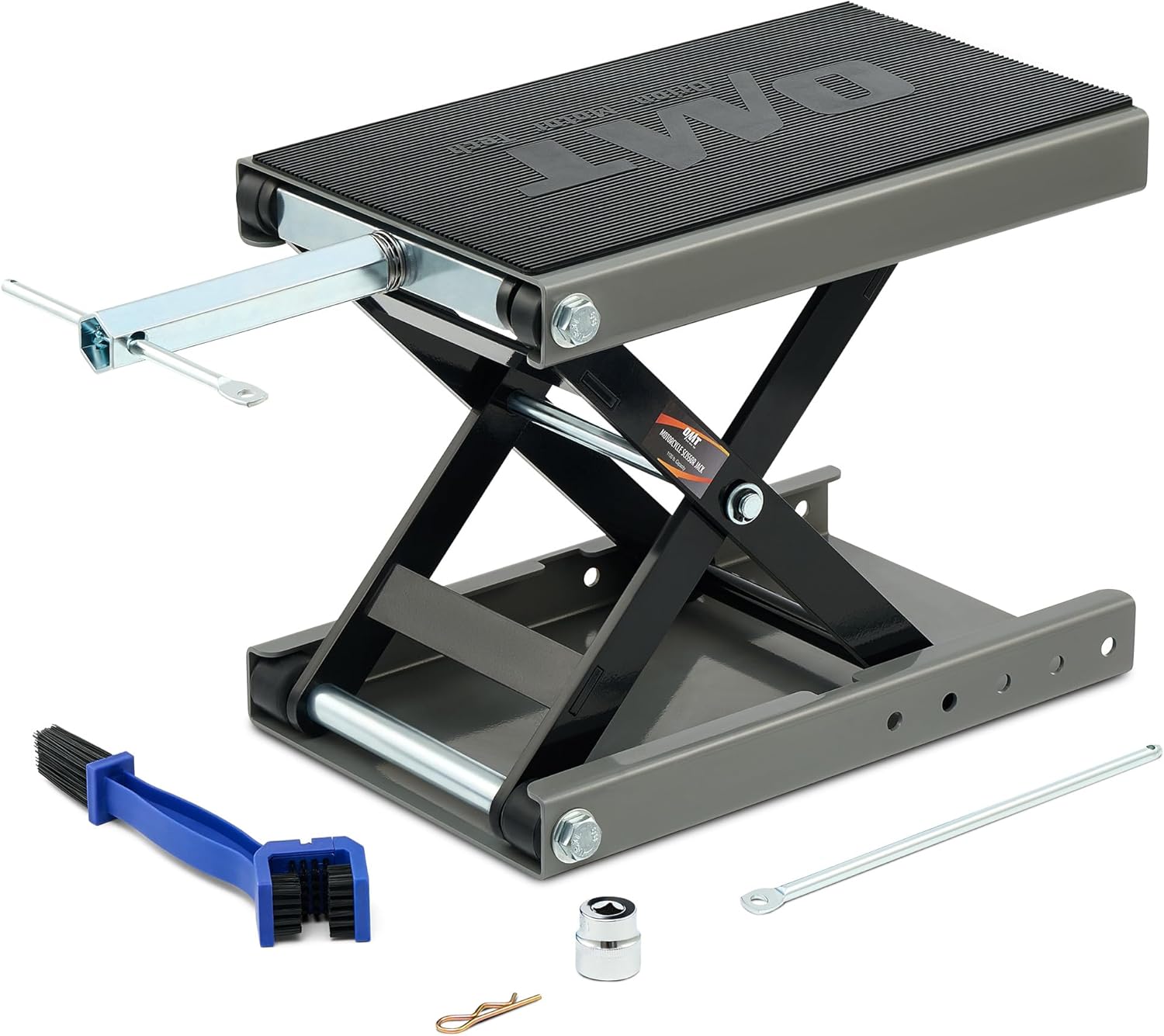 Detalle de Orion Motor Tech 1100 lb Motorcycle Lift Scissor Jack with Wide Deck & T-Handle (Gray)