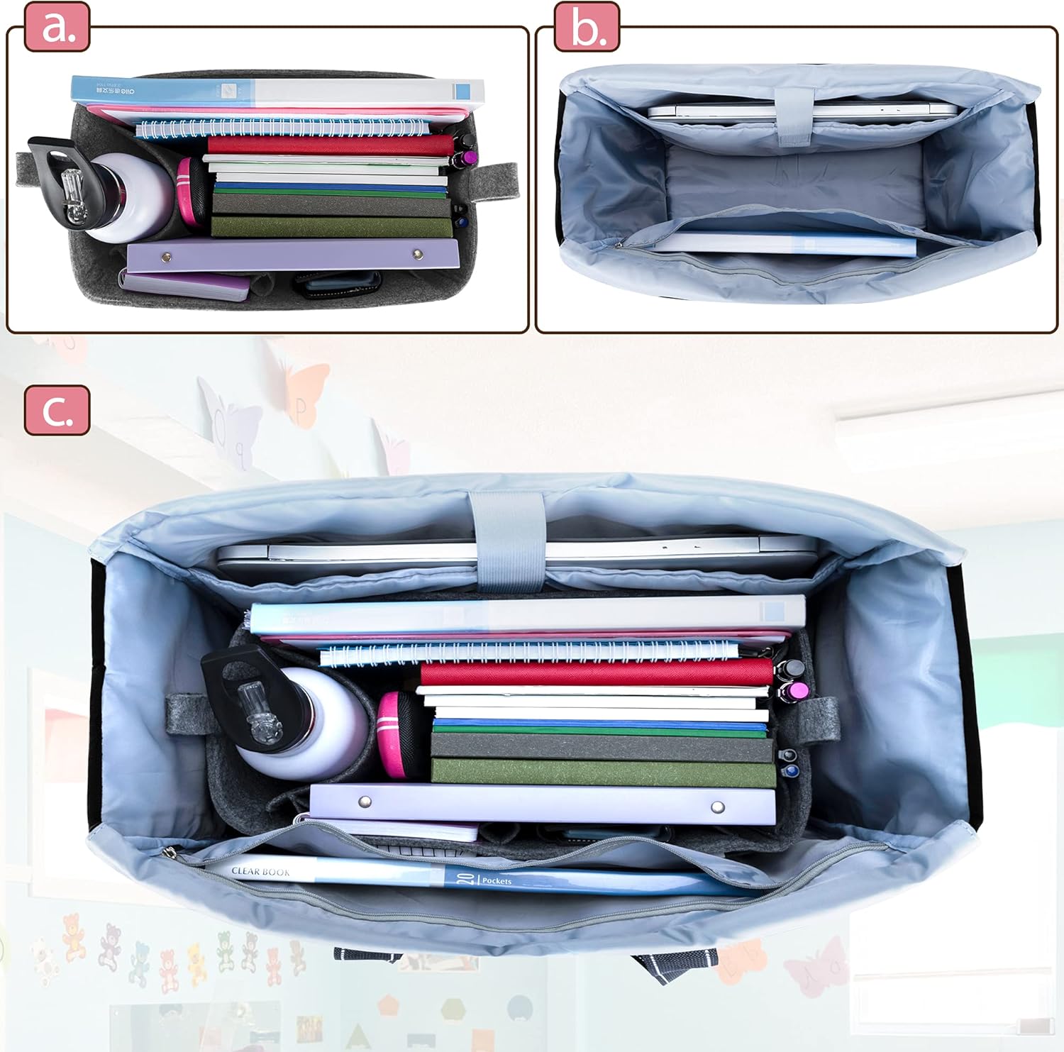 Detalle de Damero Teacher Bag with Felt Organiser Insert: A practical, spacious tote for work, study and travel
