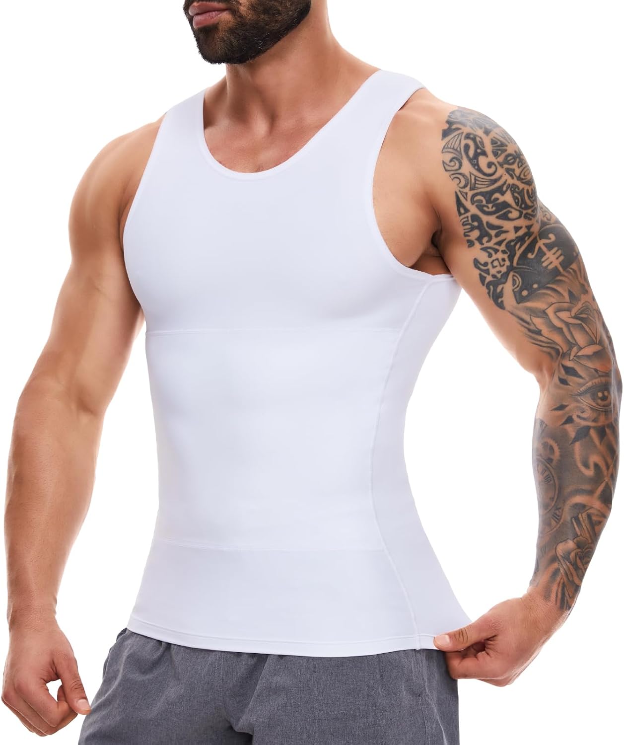 Detalle de SLIMBELLE mouwloos compressieshirt voor heren, elastisch en figuurvormend