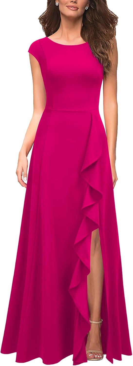 Thumbnail 6 de MUSHARE Women's Cocktail Dresses with Pockets, Ruffled Maxi with Split
