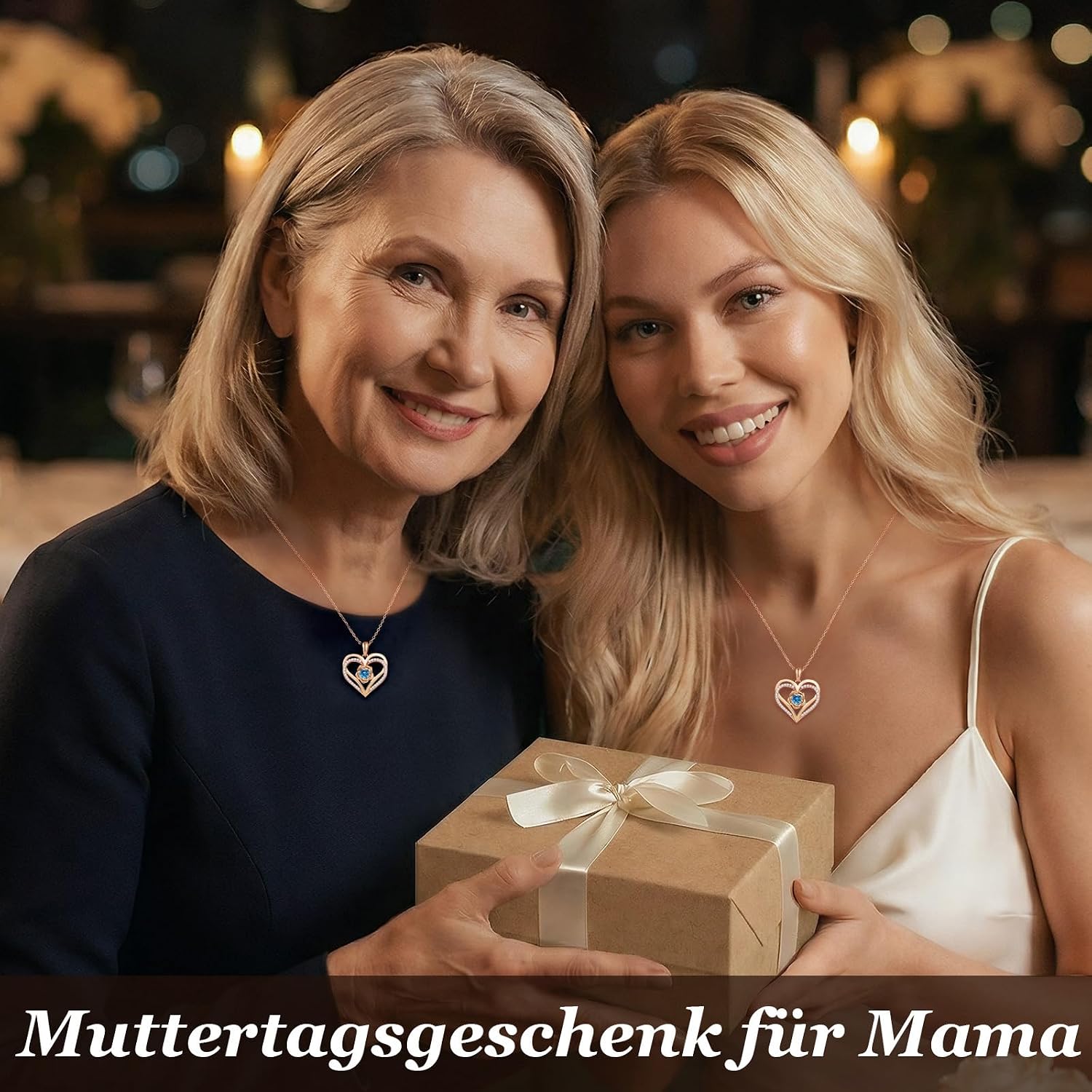 Detalle de CDE Damen-Halskette Rosegold Herz mit Sterling Silber 925 & Geburtsstein (Anhänger) – Geschenk für Mama