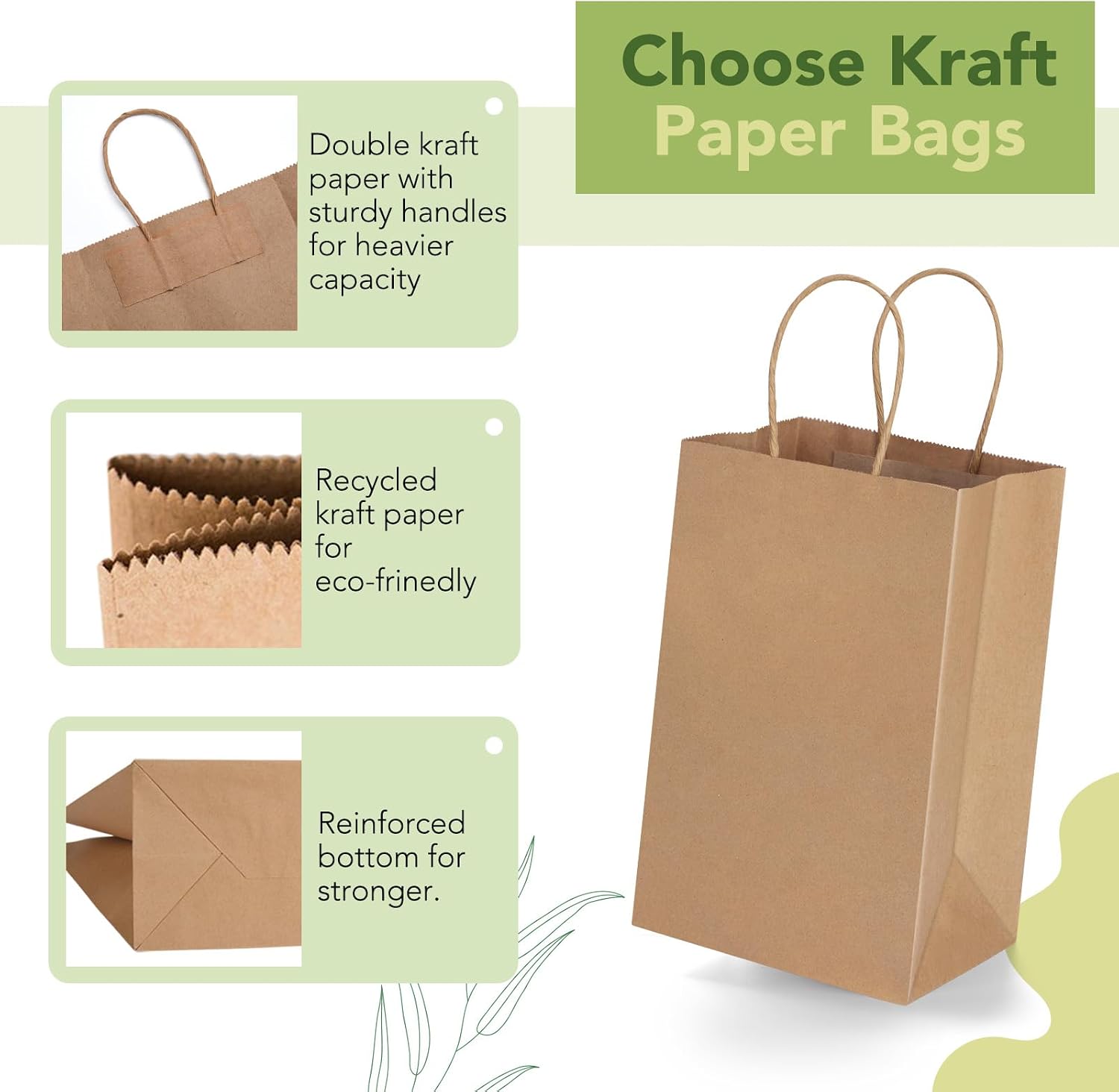 Detalle de MESHA Kraft Gift Bags 200 Pack – 5.25x3.75x8 Inch Small Brown Paper Bags with Handles (Made in USA)