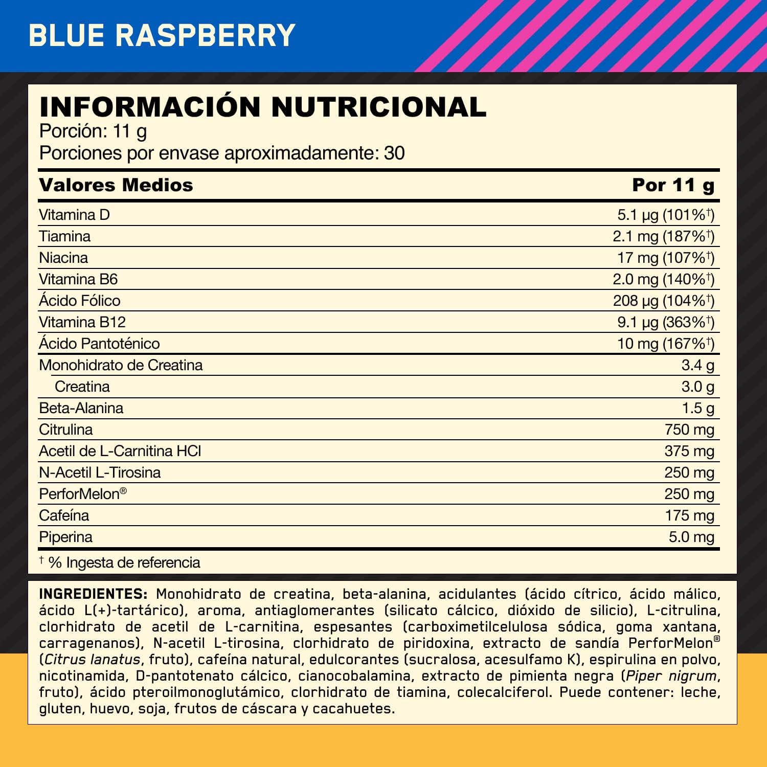 Thumbnail 6 de Optimum Nutrition Gold Standard Pre-Entreno en polvo (frambuesa azul) 330 g, 30 servicios