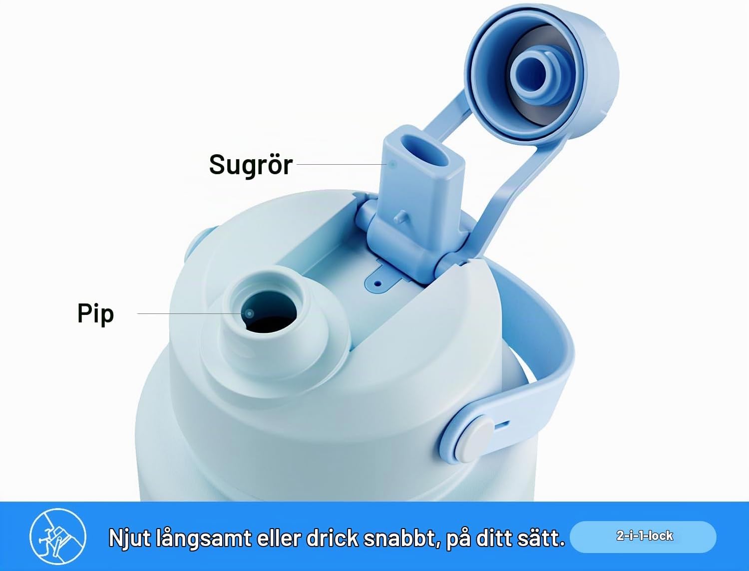 Detalle de POWCAN 40 oz vattenflaska i rostfritt stål med 2-i-1-lock