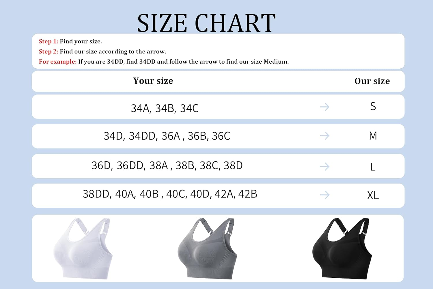 Detalle de Soutien-gorge de sport femme Litherday Push Up sans coutures – maintien fort, bretelles réglables