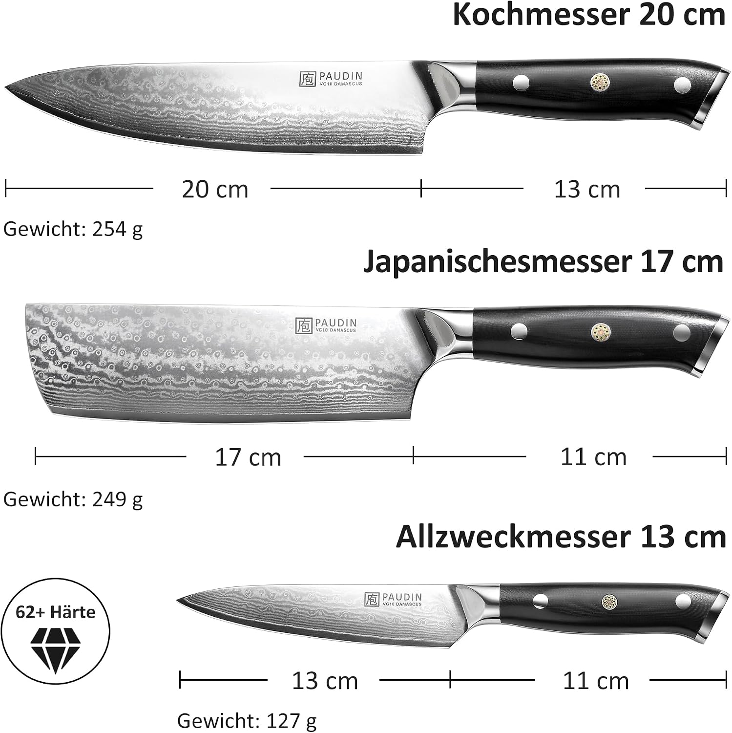 Detalle 2 de PAUDIN Damastmesser Set 3-teilig