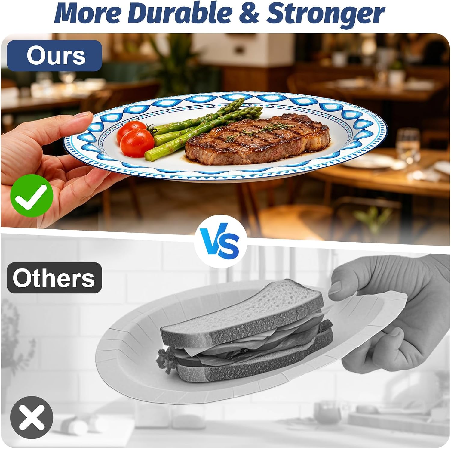 Detalle de Clawsoff 200 Pack 8.5 Inch Disposable Plates with Cut & Soak Proof Heavy Duty Coating