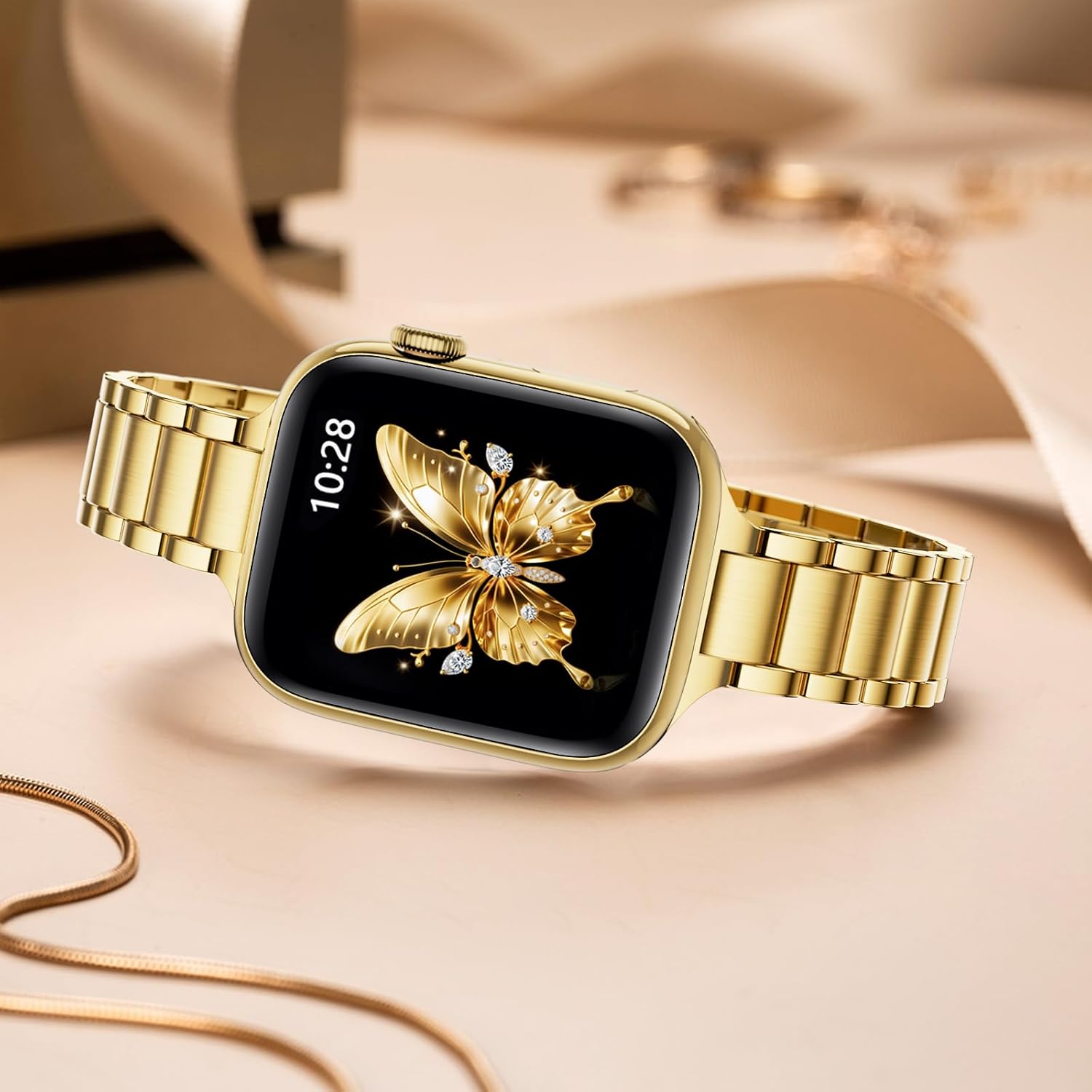 Thumbnail 1 de WFEAGL Slim Stainless Steel Replacement Strap in Gold (compatible with Apple Watch 40/41mm & 38/42mm)