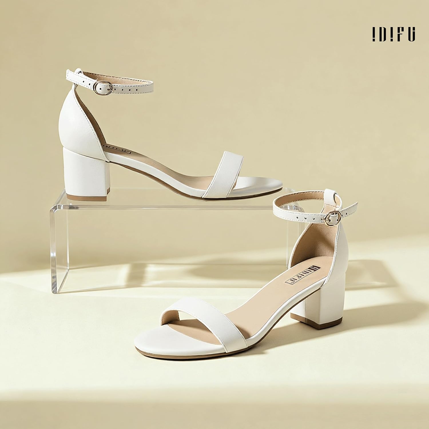 Detalle de IDIFU IN2COOKIELO Low Block Heel Sandals with Ankle Strap, 2-Inch Heel