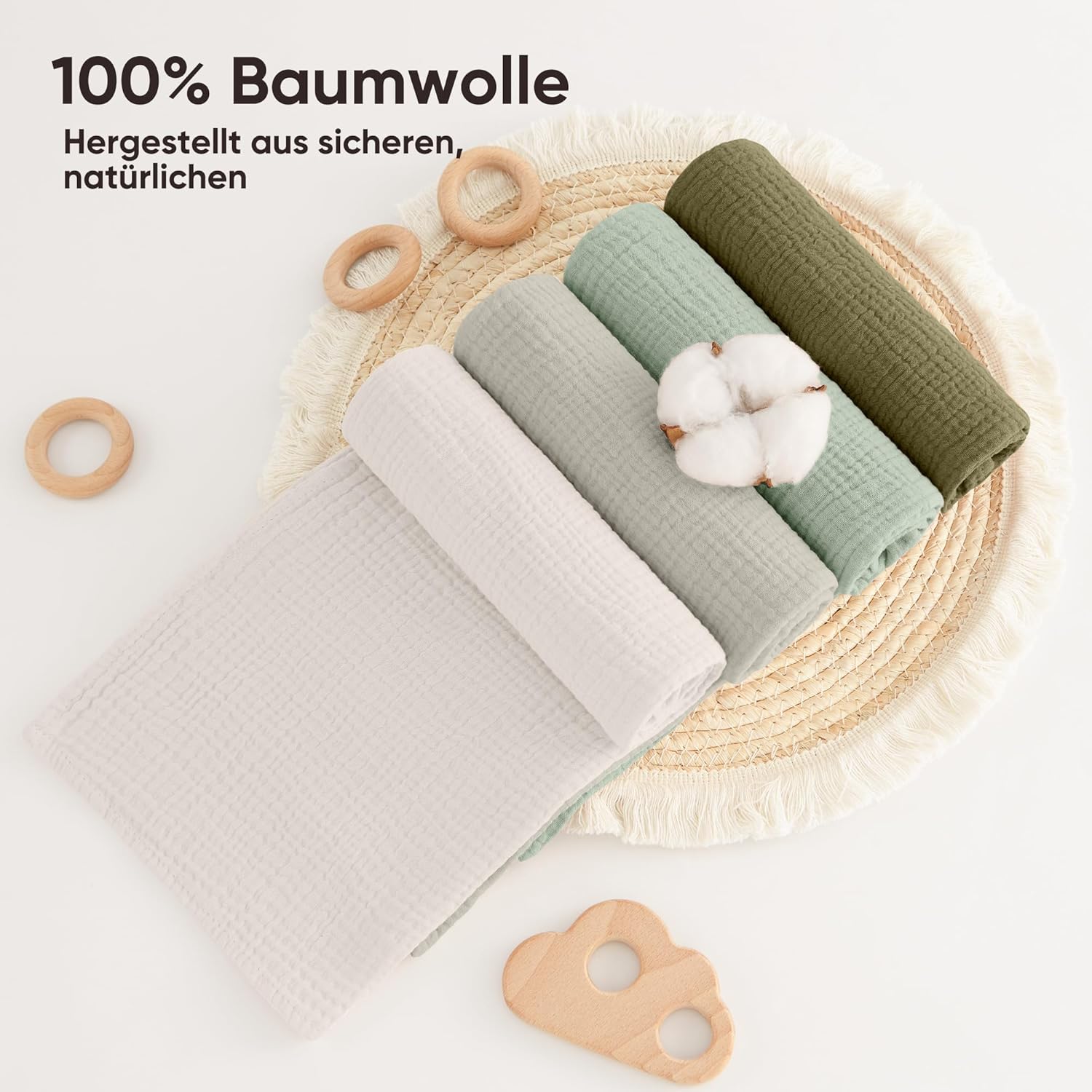 Thumbnail 2 de Bearmoss Moltontücher Baby 4er 60x60 cm Spucktücher