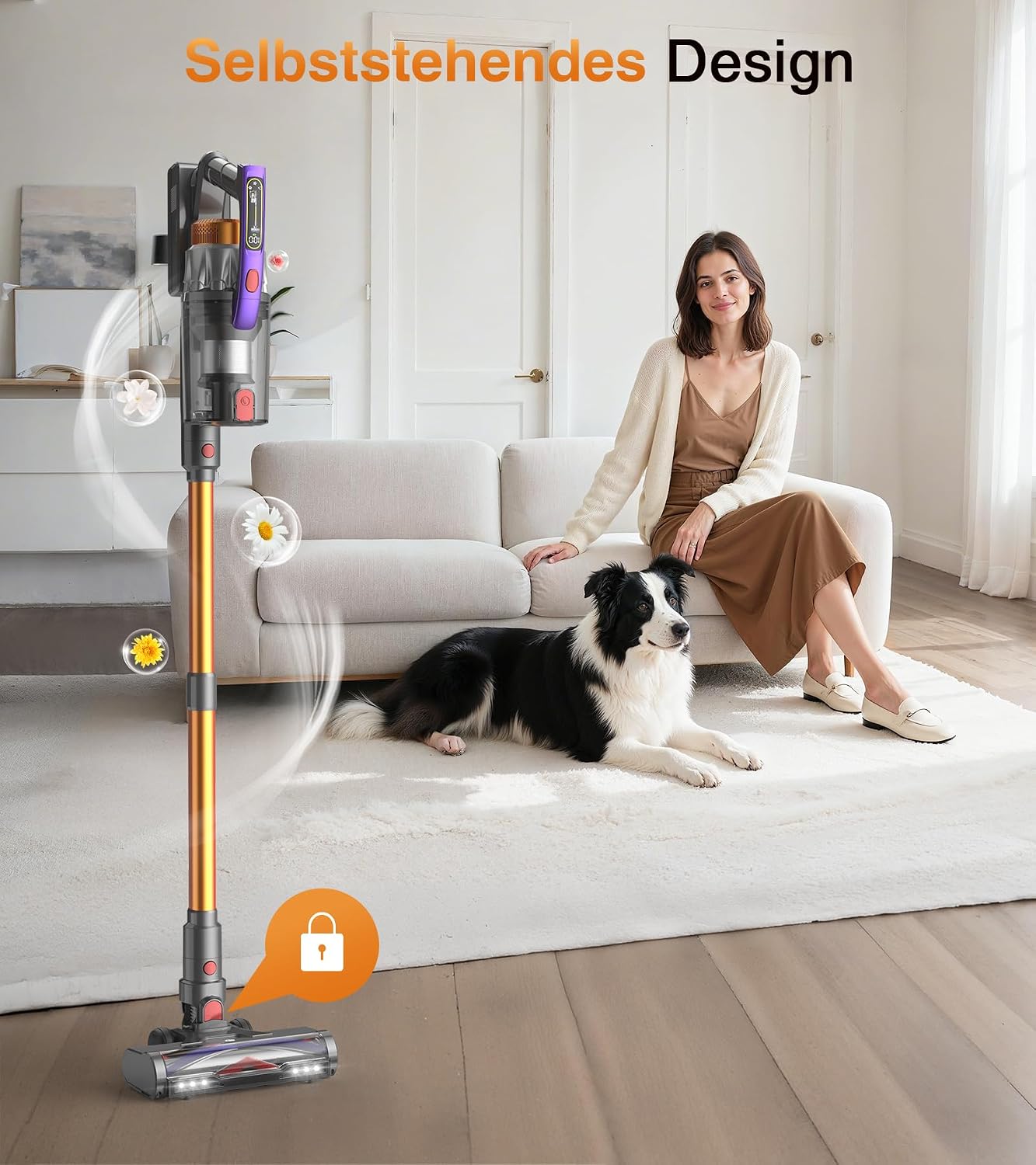 Detalle 2 de CHEBIO Akku Staubsauger 50000Pa/600W – kabellos, 75 Min., Anti-Tangle-Bürste, 1,8L