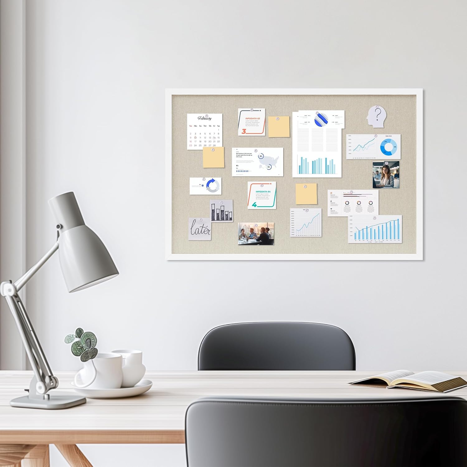 Detalle de DAHAPYBOO HAPYBLBO20X30WP1 White Linen Cork Board, 30" x 20