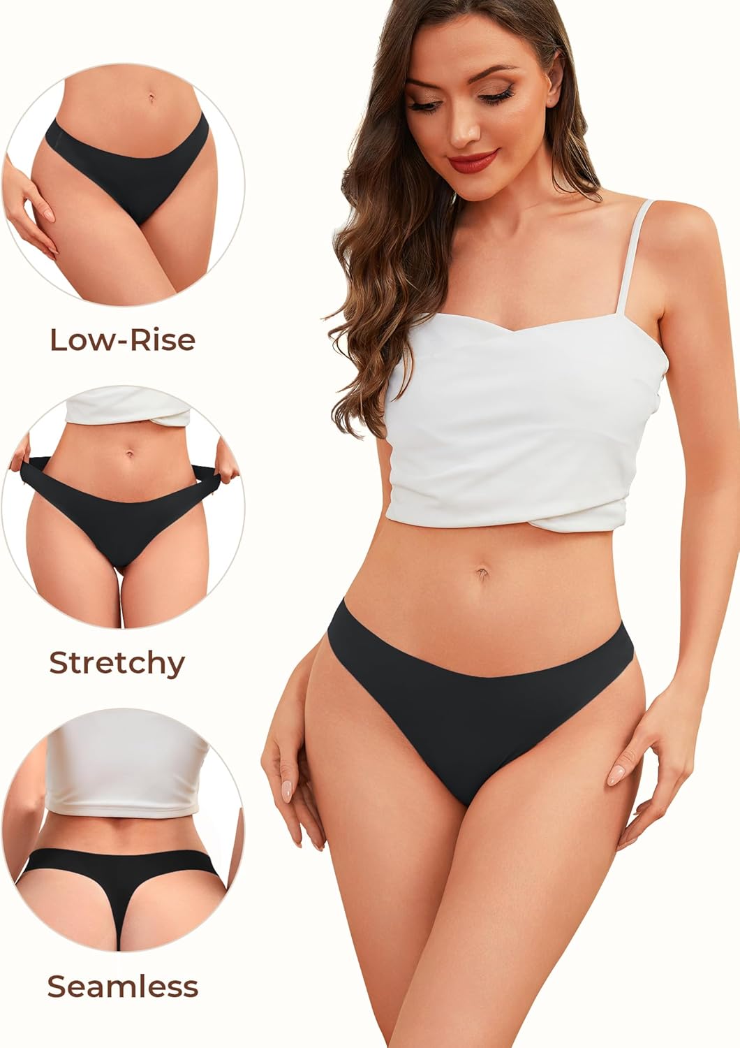 Thumbnail 2 de VOENXE Tanga sans couture femme en microfibre (lot de 5) — string invisible