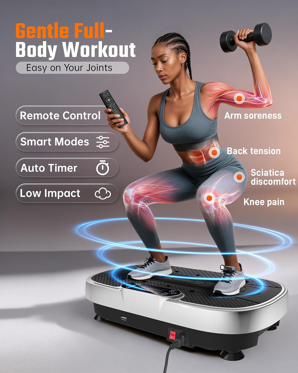 Thumbnail 4 de Renoj vibration plate exercise machine with speaker, adjustable speed, and resistance bands (up to 330 lb)