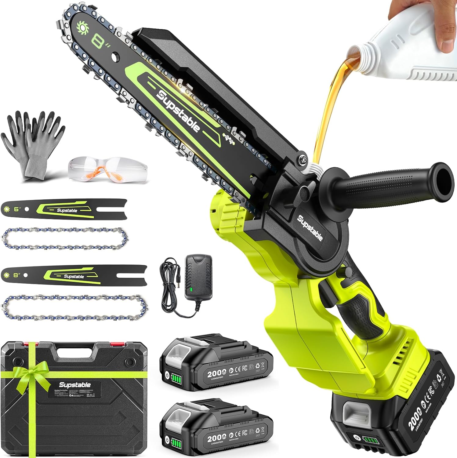 Detalle de Supstable BL-168 Cordless Mini Chainsaw, 6- and 8-Inch Bars, 1000W Brushless Motor