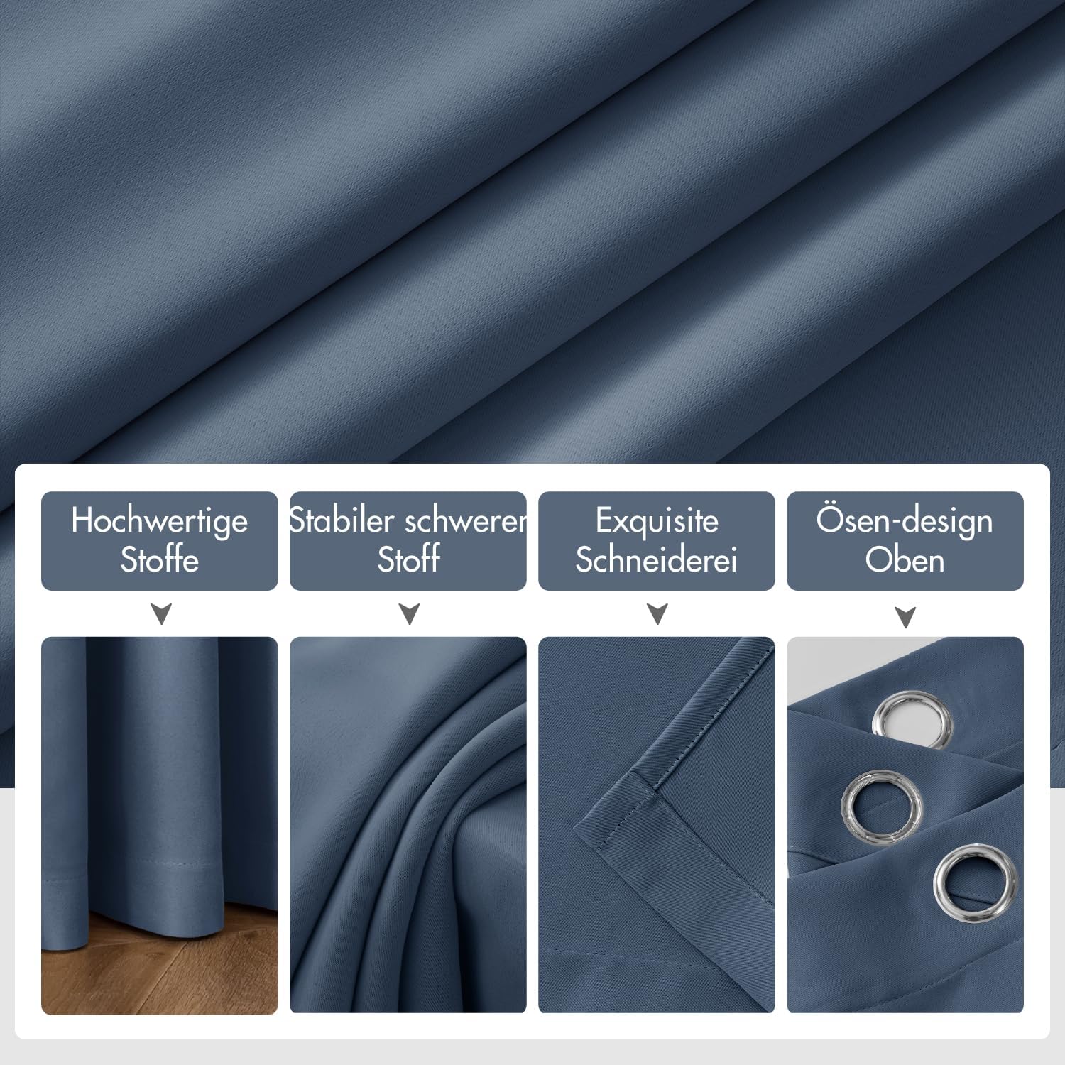 Detalle 2 de MIULEE Verdunklungsvorhänge blickdicht im 2er-Set (260 cm, Ösen) – Stahlblau