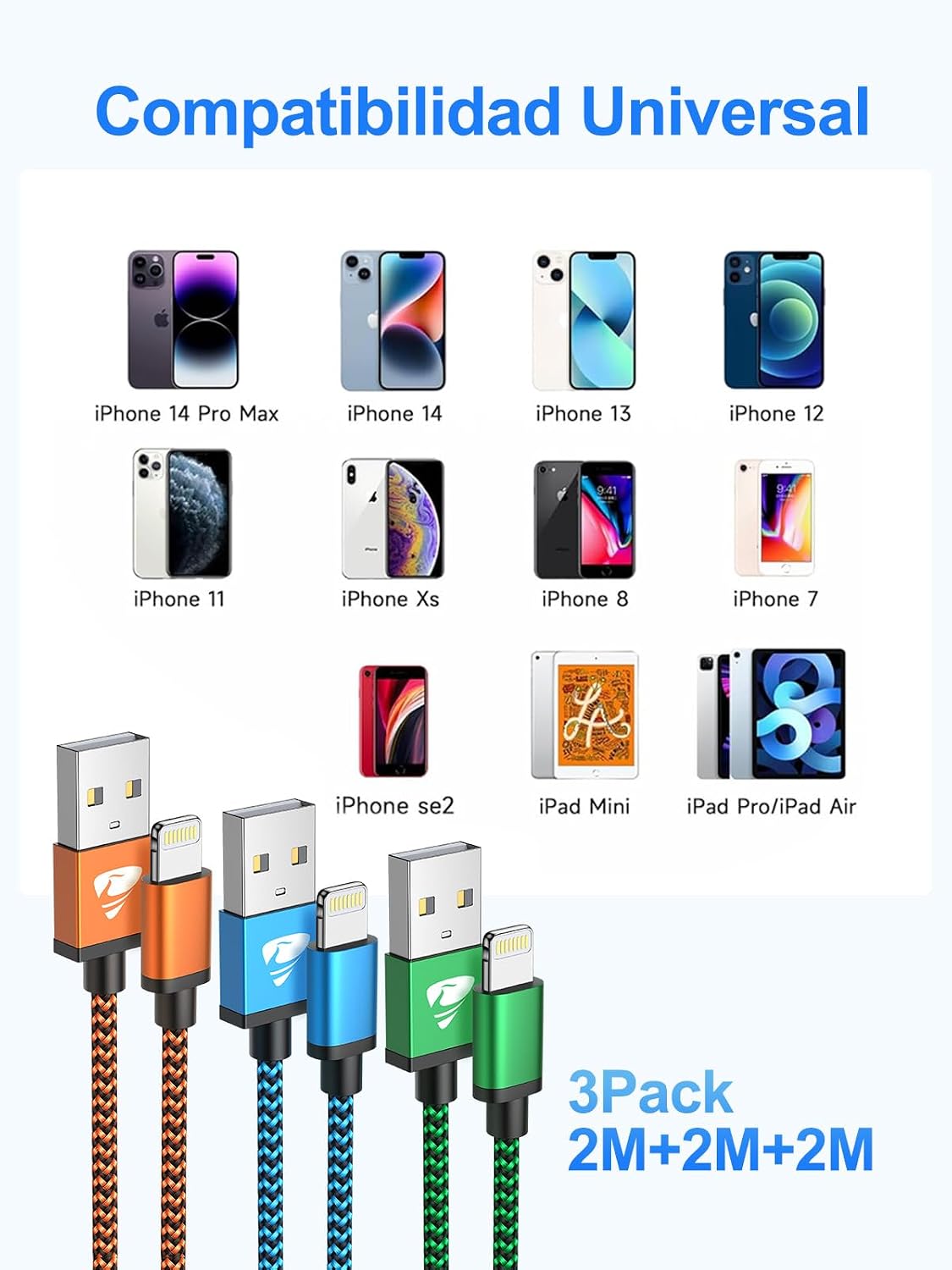 Thumbnail 6 de Aioneus Cable iPhone 2M 3Pack Lightning MFi