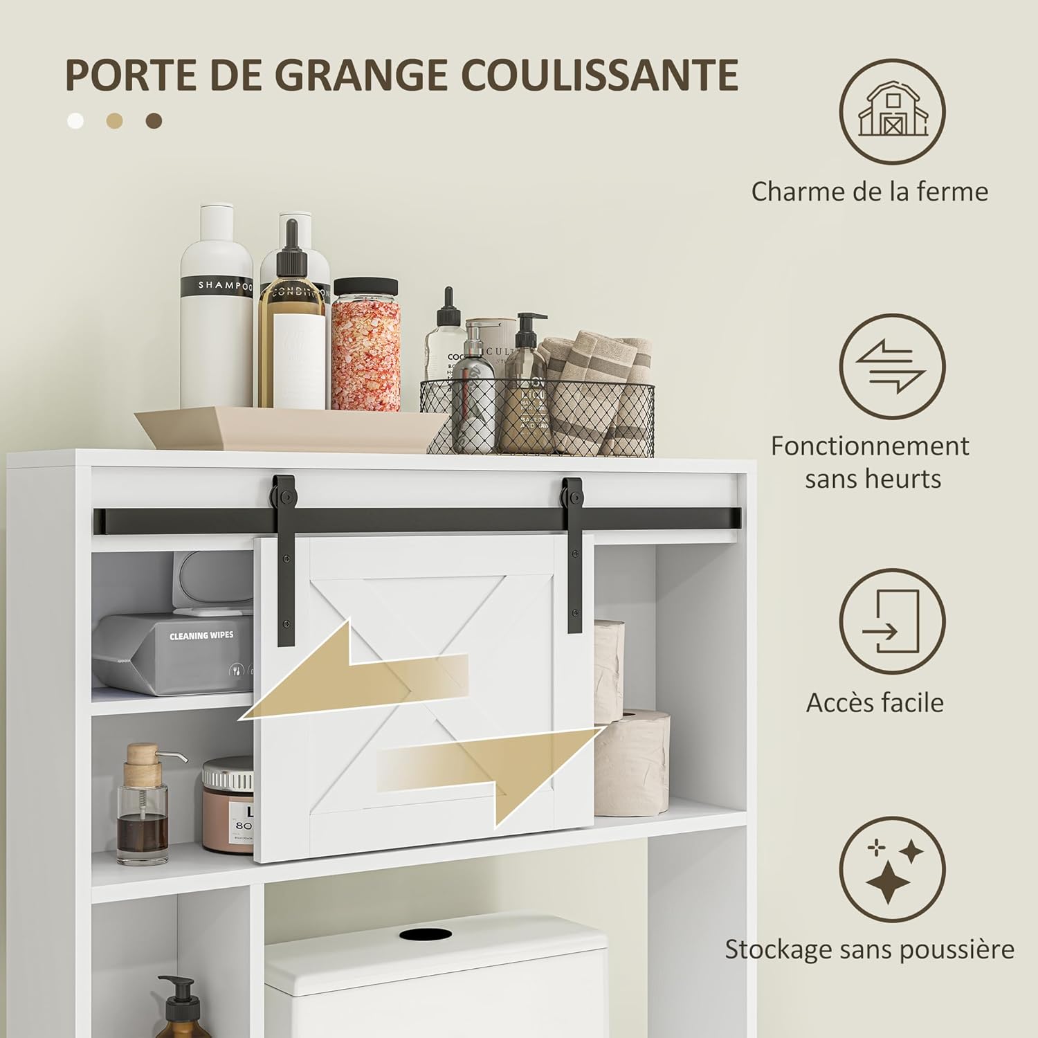 Thumbnail 3 de HOMCOM Meuble WC au-dessus des toilettes avec porte coulissante et étagère réglable, blanc