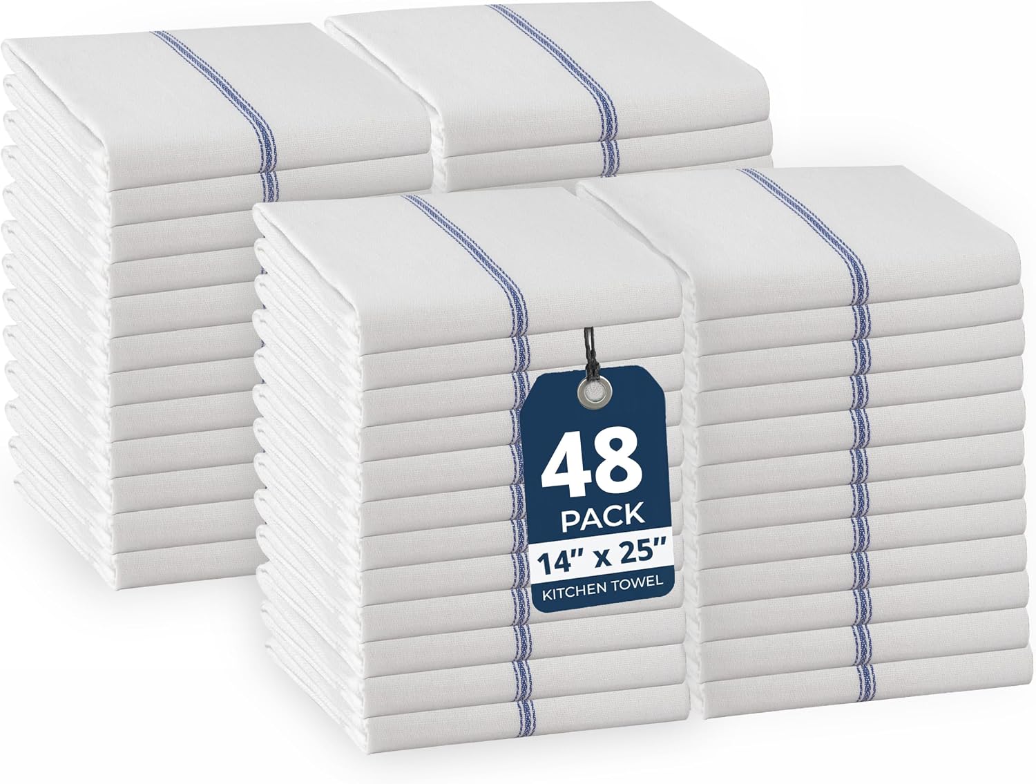 Detalle de LANE LINEN Kitchen Tea Towel Bulk Set – 48 x 15x25 Blue Stripe, 100% Cotton