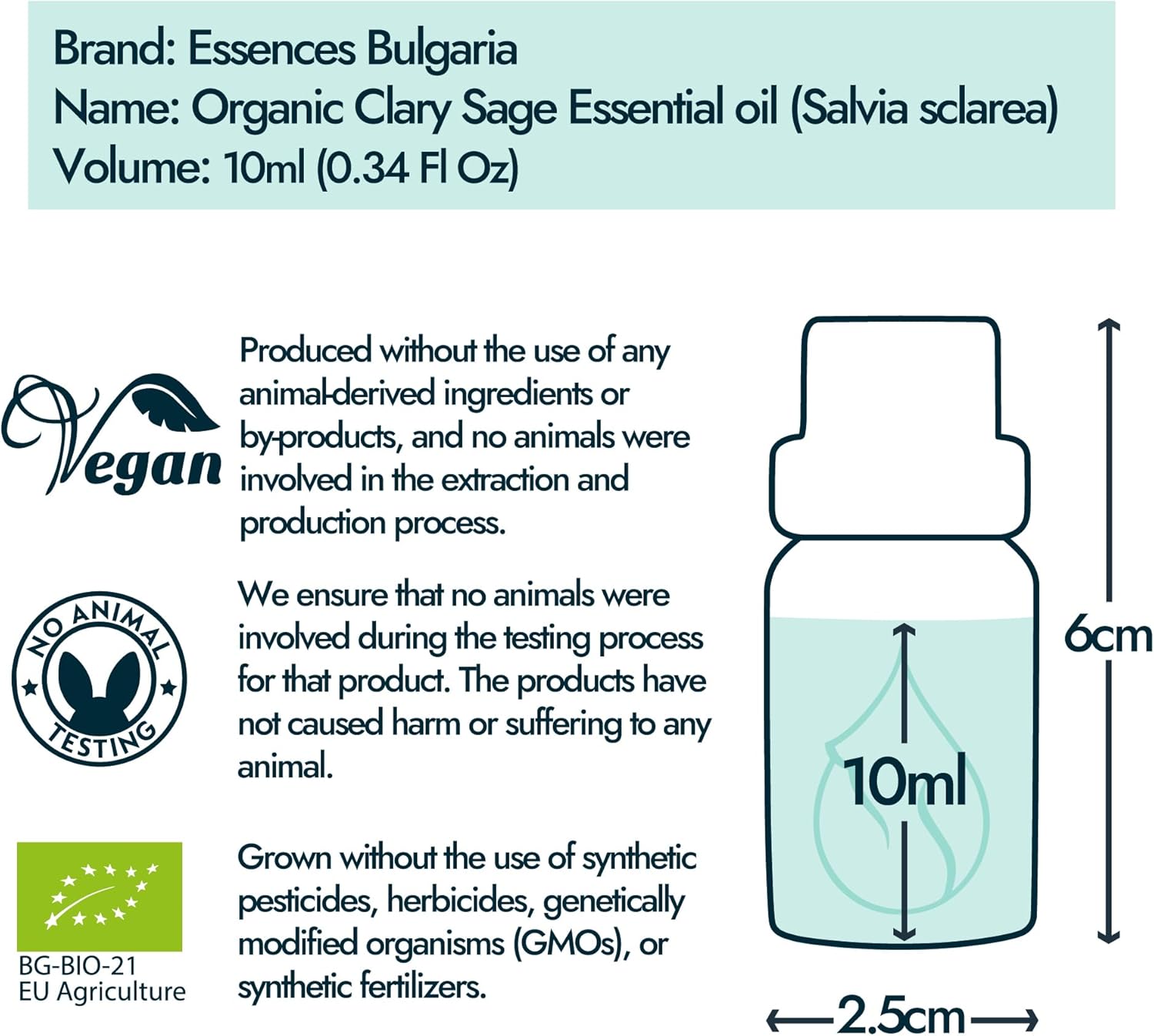 Thumbnail 5 de Essences Bulgaria Olio Essenziale di Salvia sclarea biologica, 100% puro e non diluito (10 ml) | Distillato a vapore