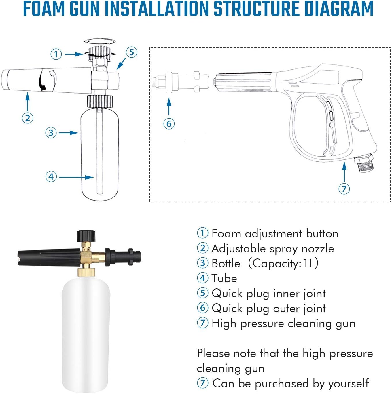 Detalle 2 de Qooltek Adjustable Foam Cannon 1 L for Karcher