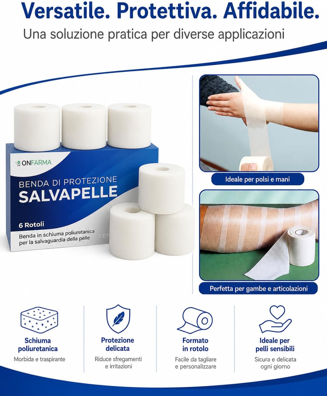 Thumbnail 1 de ONFARMA BOX 6 Salvapelle 7x27 cm – Benda sottile in schiuma poliuretanica, ipoallergenica